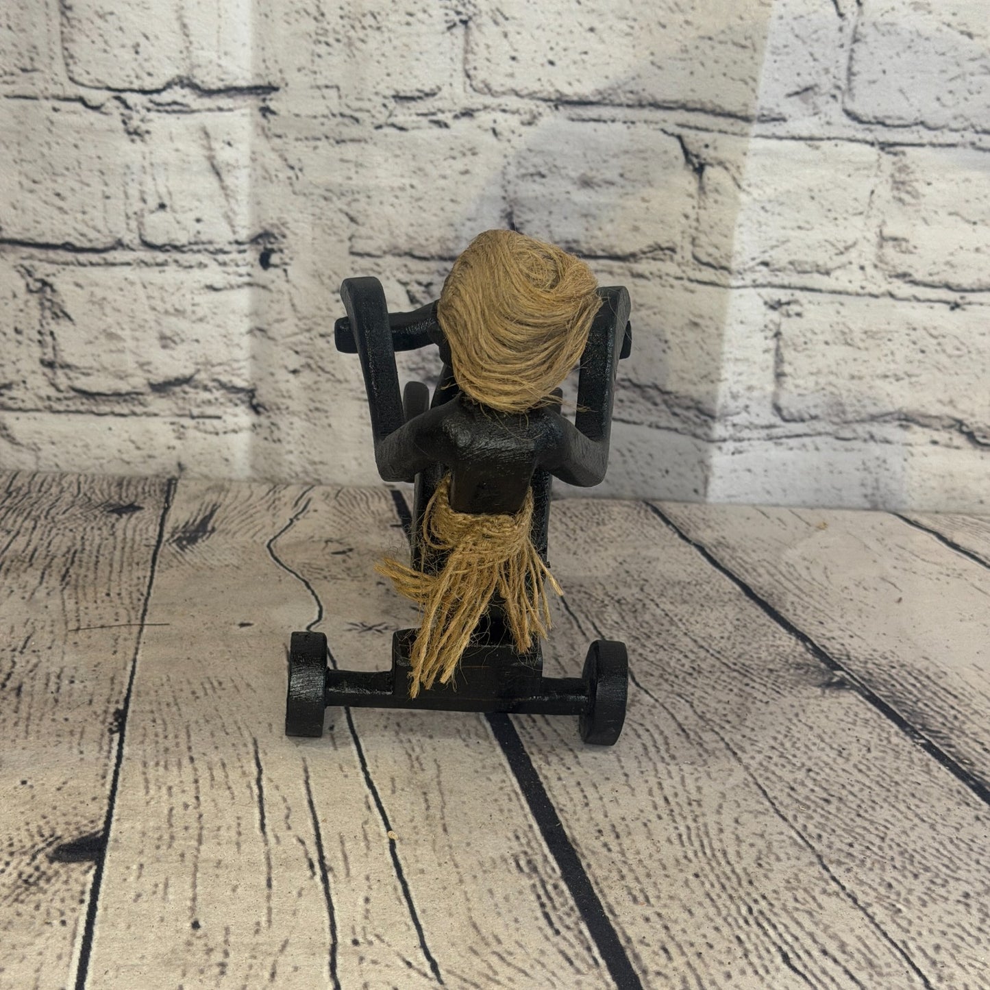 15cm Tricycle Rider African Tribal Warrior Man Figure Statue Wood Hand Carved4