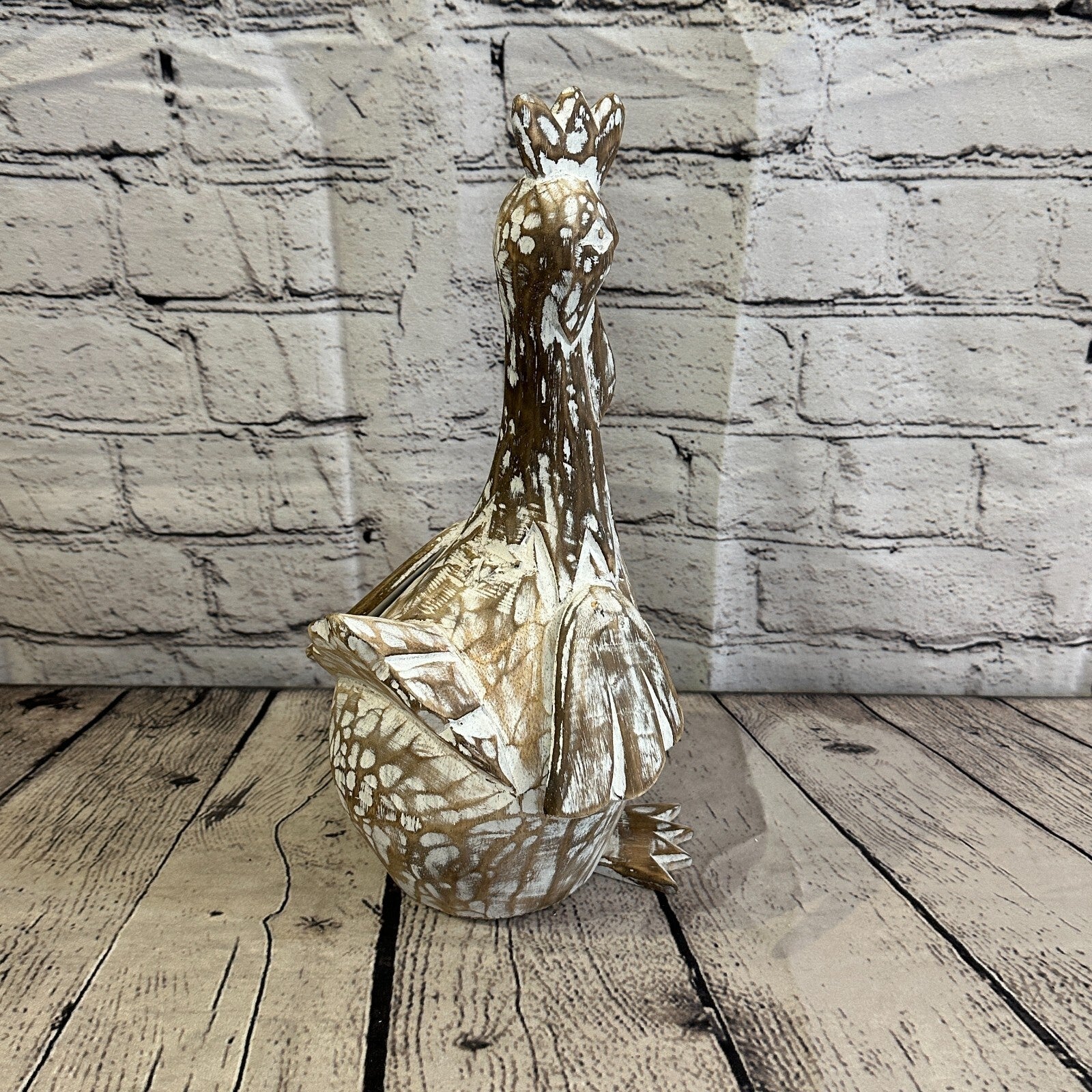 30cm x 15cm Brown Shabby Wooden Rooster Cockerel Retro Collectable Hand Carved4