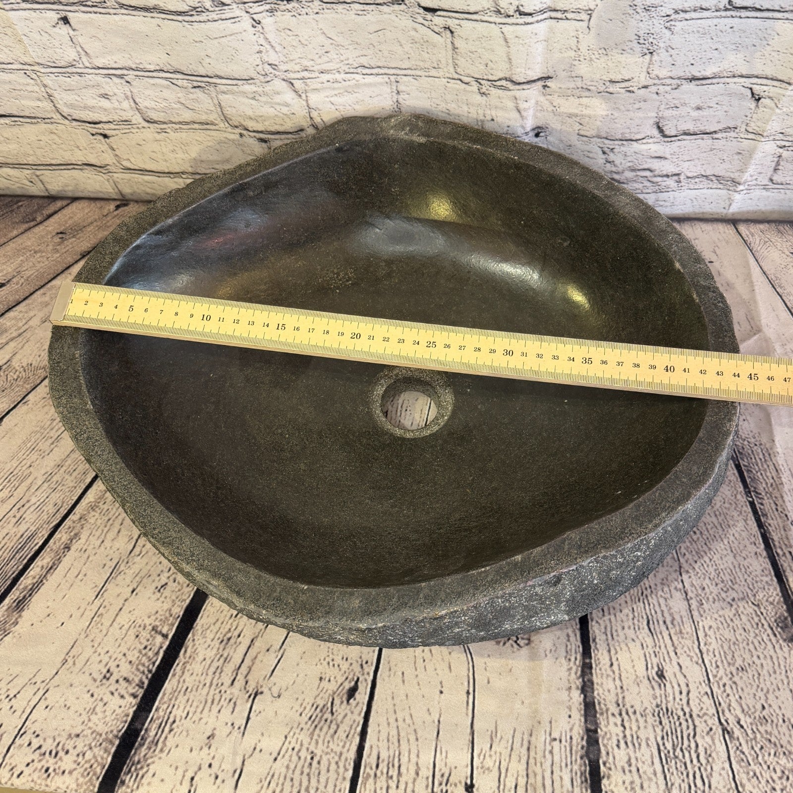 44cm x 38cm Wash Basin Bathroom Counter Top Washing River Stone Bowl Sink No 277