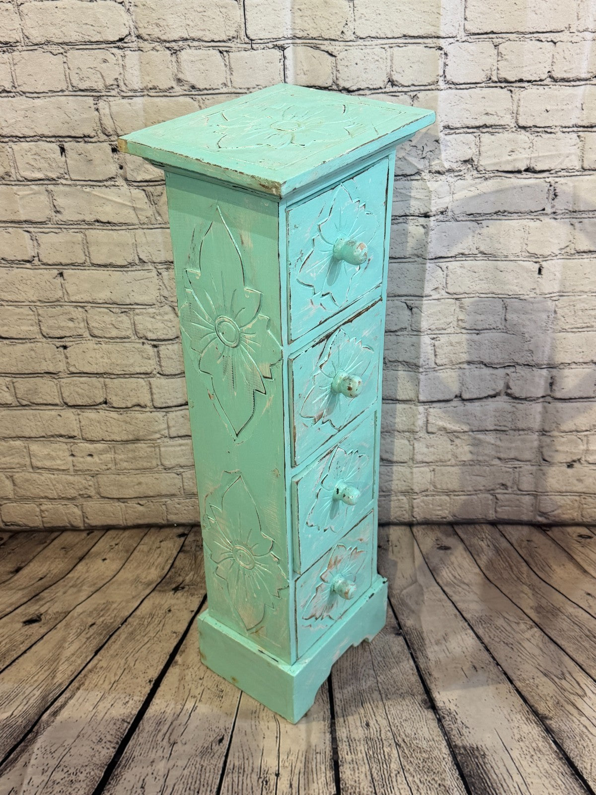 80cm x 25cm Blue 4 Draw Pillar Wooden Side Cabinet Living Storage Furniture2