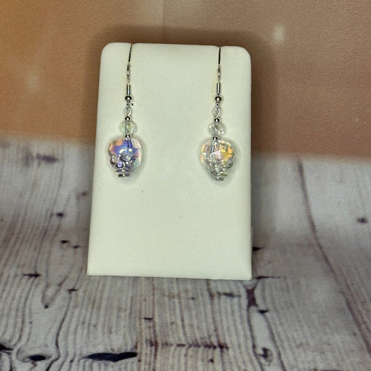 White Crystal And Skull Shaped Dangle Drop Earrings Handmade UK Jewellery0