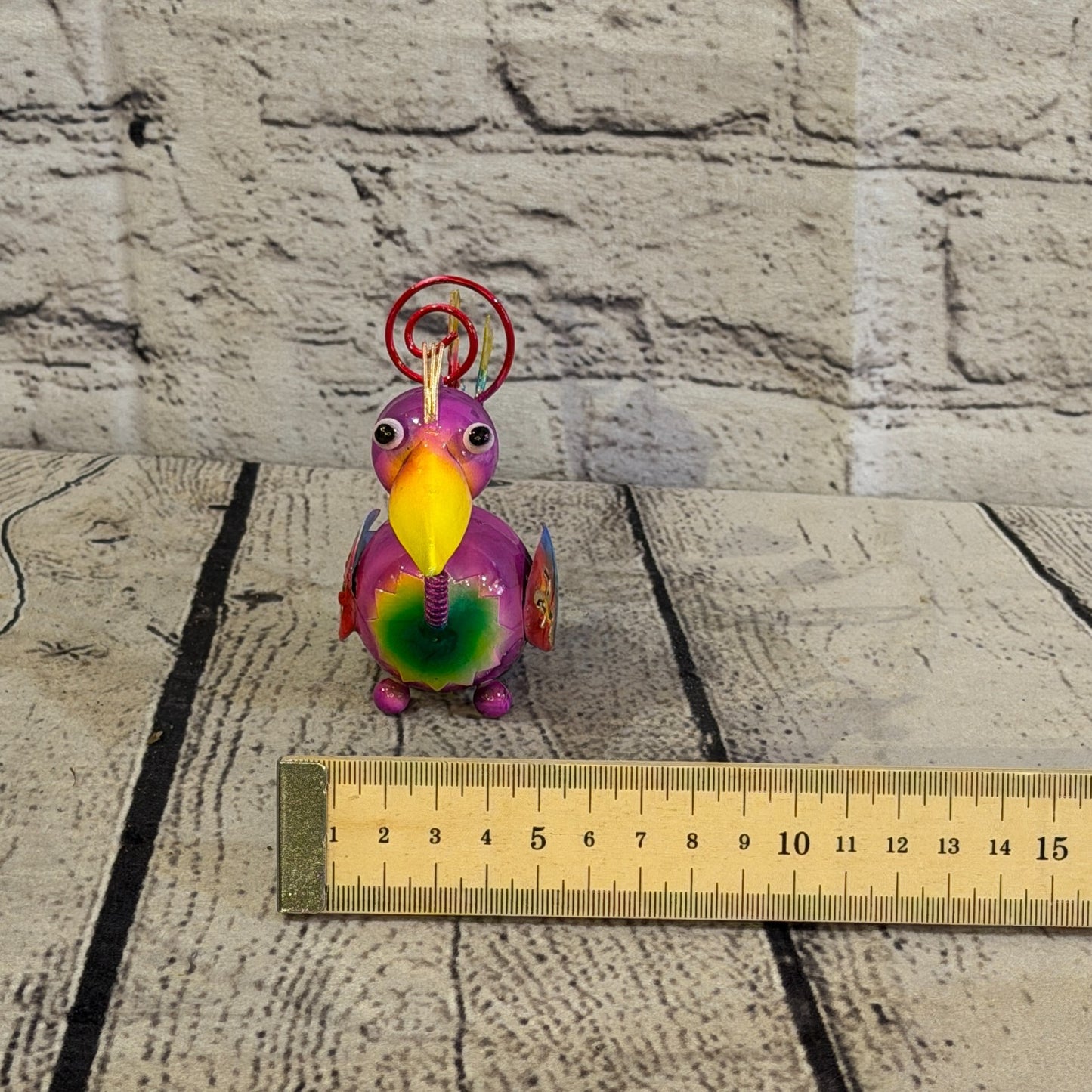 10cm x 10cm Small Colourful Bird Purple Metal Tin Standing Ornament Statue7
