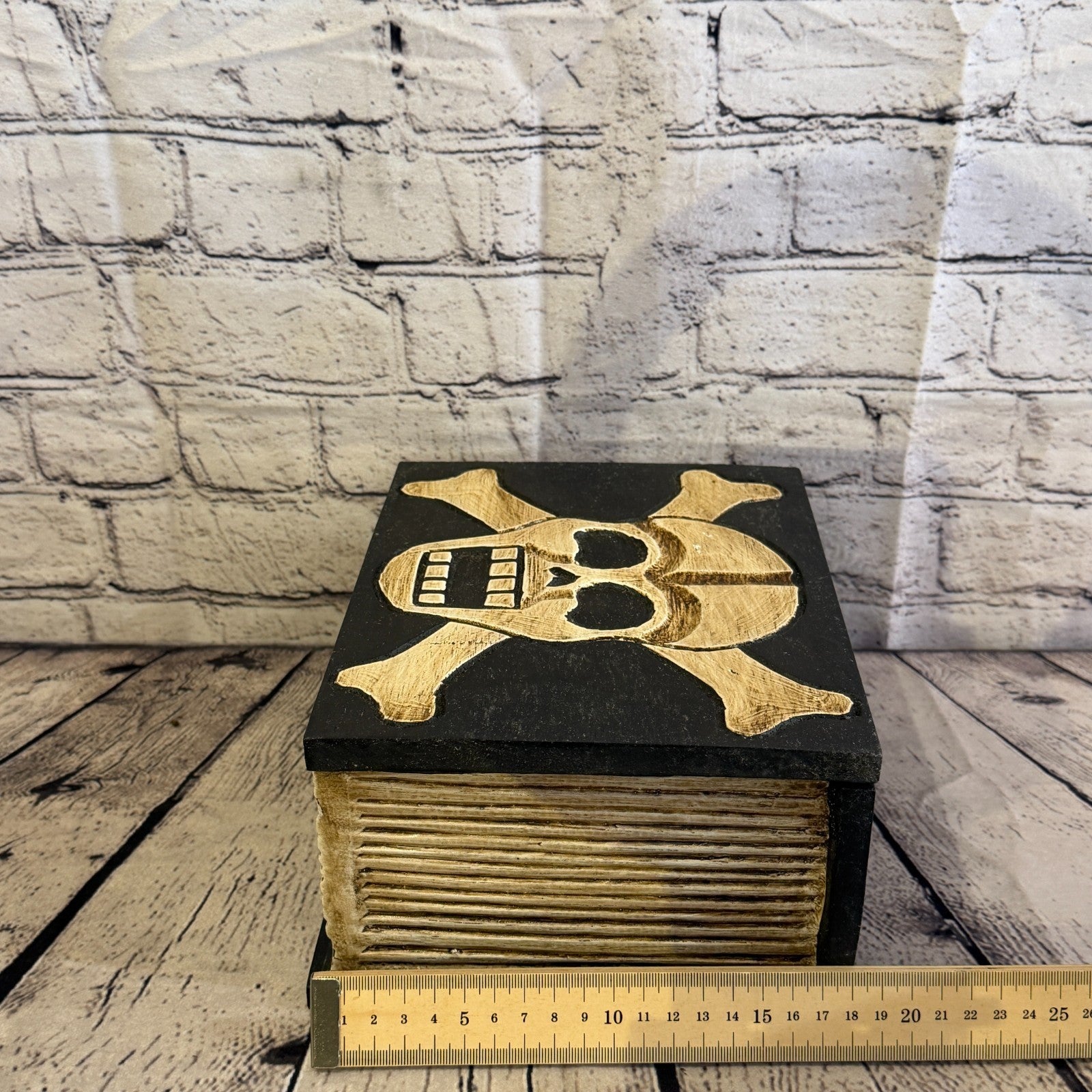 22cm x 18cm x 10cm Book Wood Gothic Skeleton Skull Coffin Jewellery Trinket Box9