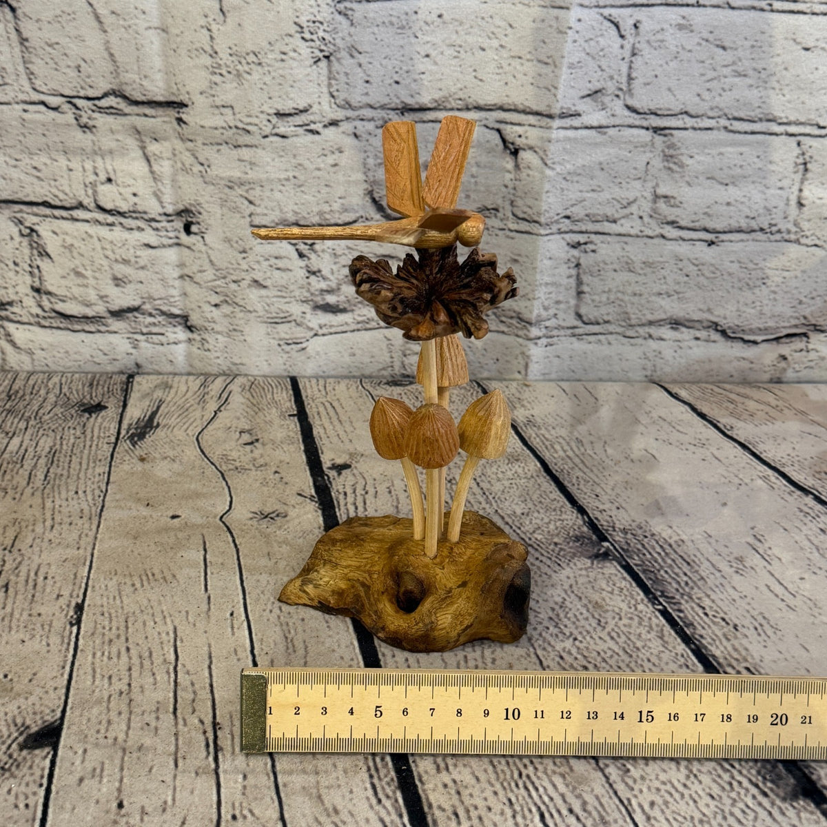 Dragonfly Mushroom Stand Parasite Wood Ornament Natural Carving Wooden Standing6