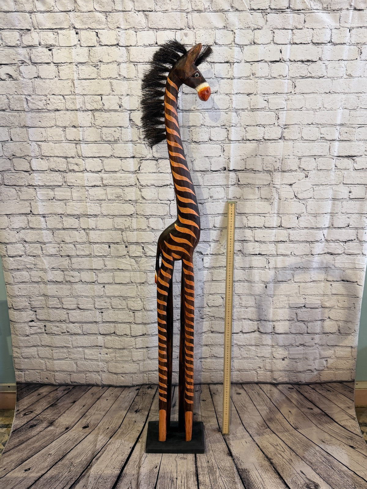 150cm Painted Wooden Horse Standing Single Carved Solid Wood Zebra Handmade5