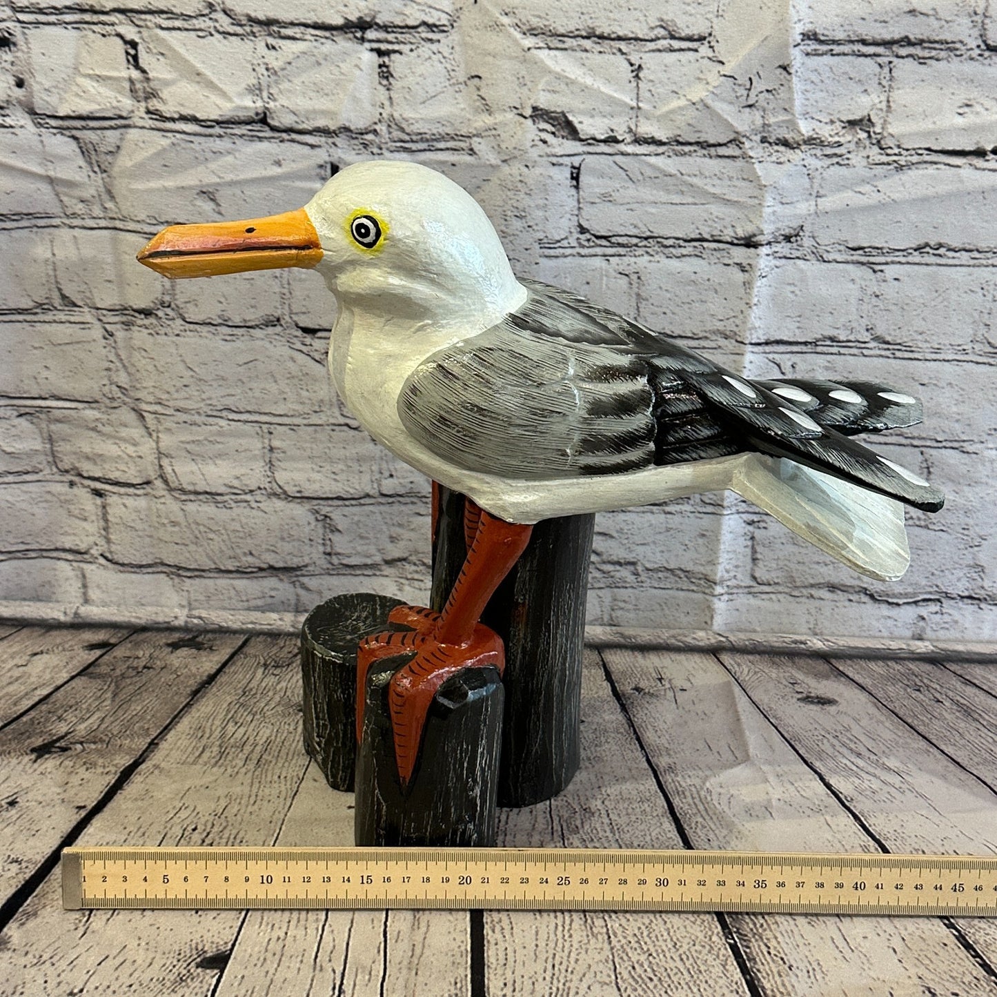 45cm x 35cm Seagull Ornament Wooden Bird Statue Nautical Decor Carved Painted9