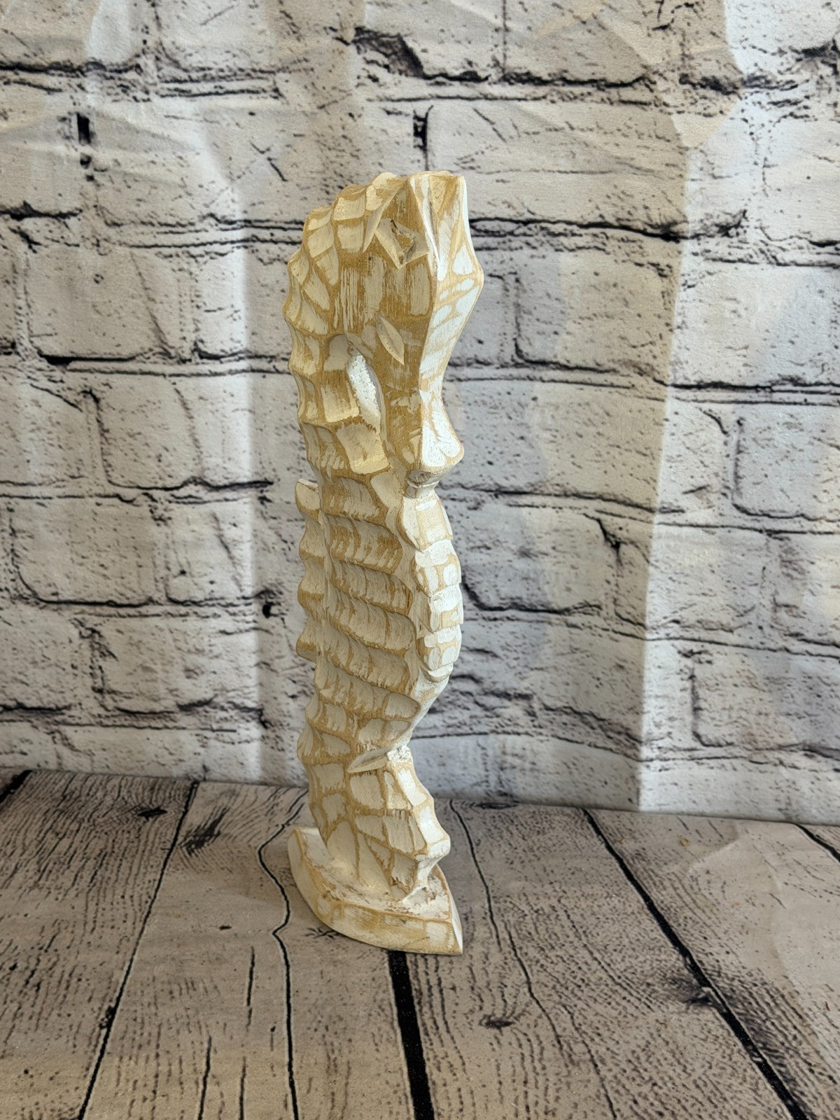 30cm White Wooden Shabby Seahorse Statue Ornament Fair Trade Handcarved2