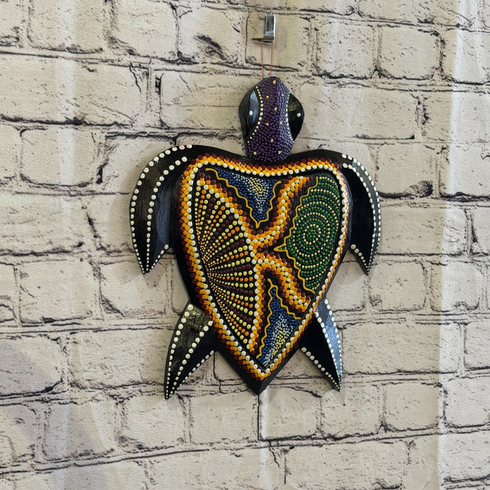 25cm Turtle Carved Wooden Dot Painted Ethnic Tribal Tiki Wall Art No 1 New0
