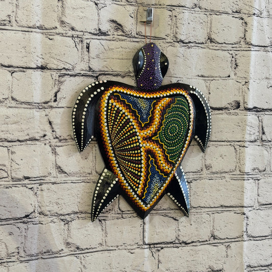 25cm Turtle Carved Wooden Dot Painted Ethnic Tribal Tiki Wall Art No 1 New0