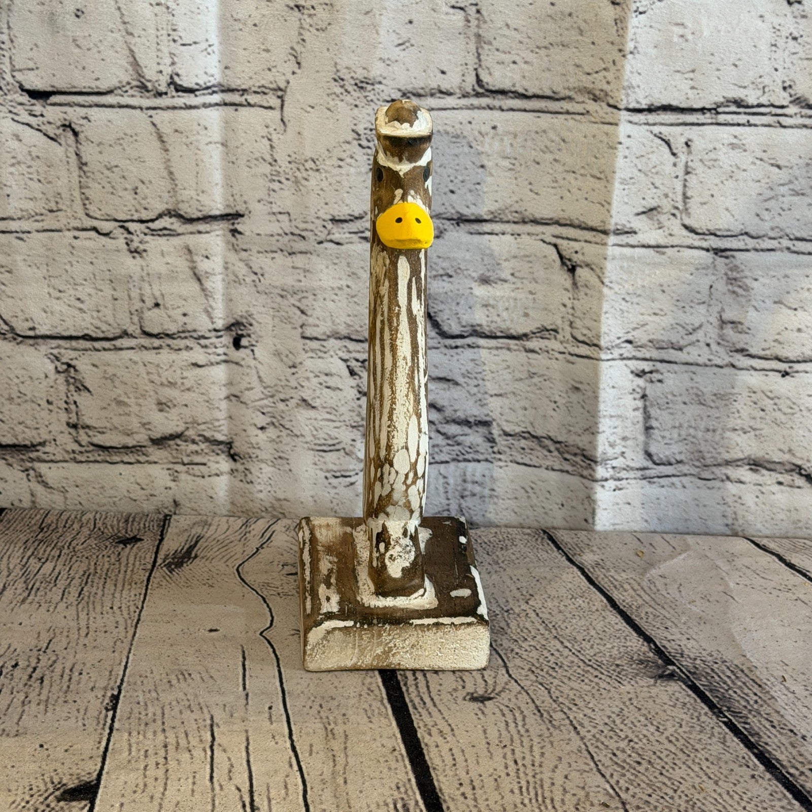 Looking Forward 24cm Tall Wooden Brown Duckling Baby Duck Shabby Wood Fairtrade1