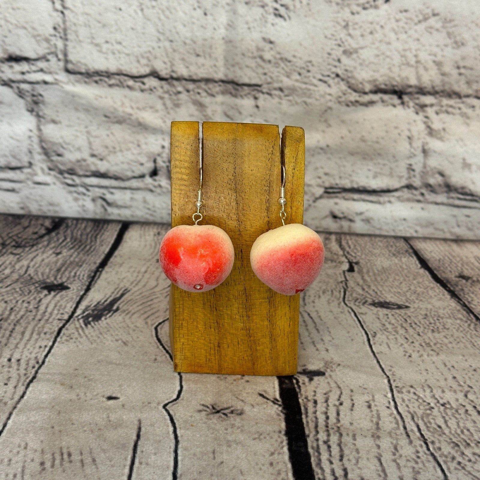 Peach Plastic Novelty Party Dangle Drop Earrings Handmade UK Jewellery0