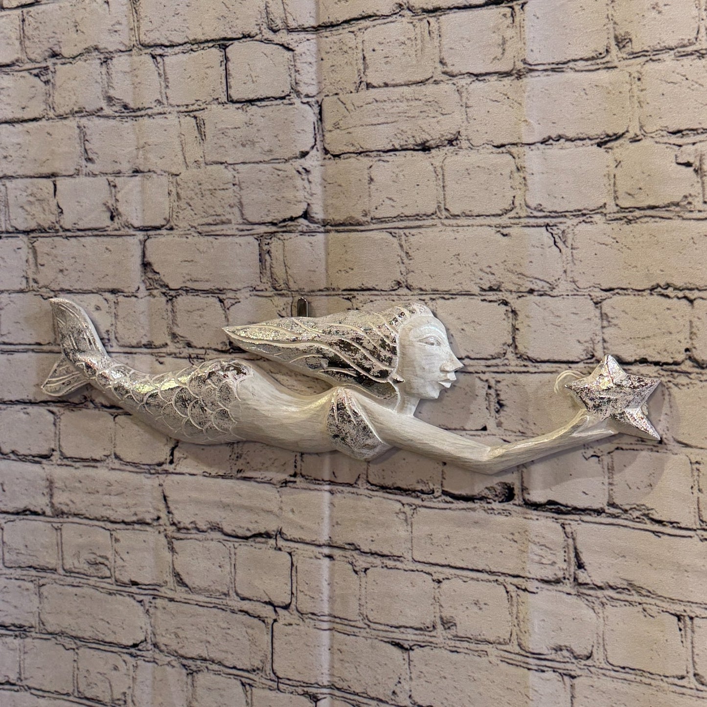 60cm White Wooden Mermaid Wall Decor Beach Art Hanging Mermaid Plaque Nautical2
