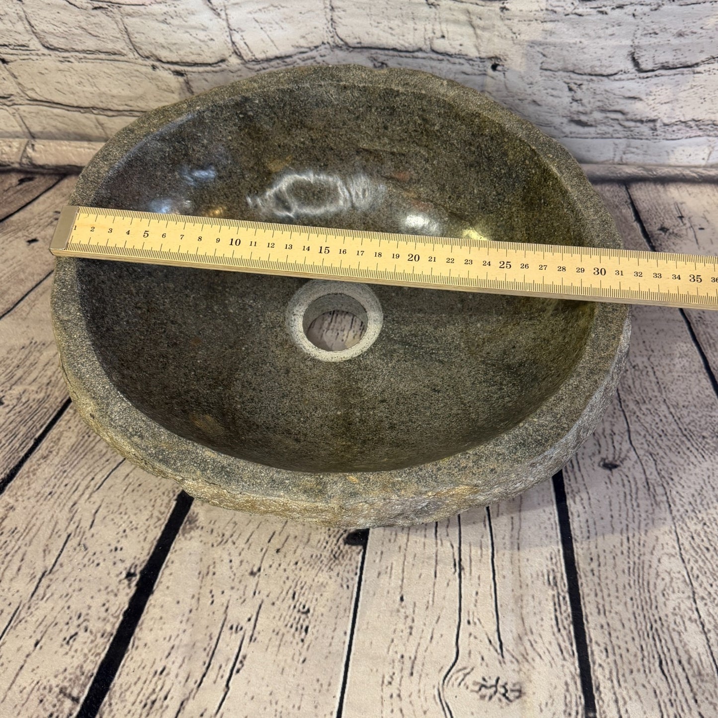 32cm x 29cm Wash Basin Bathroom Counter Top Washing River Stone Bowl Sink No 237