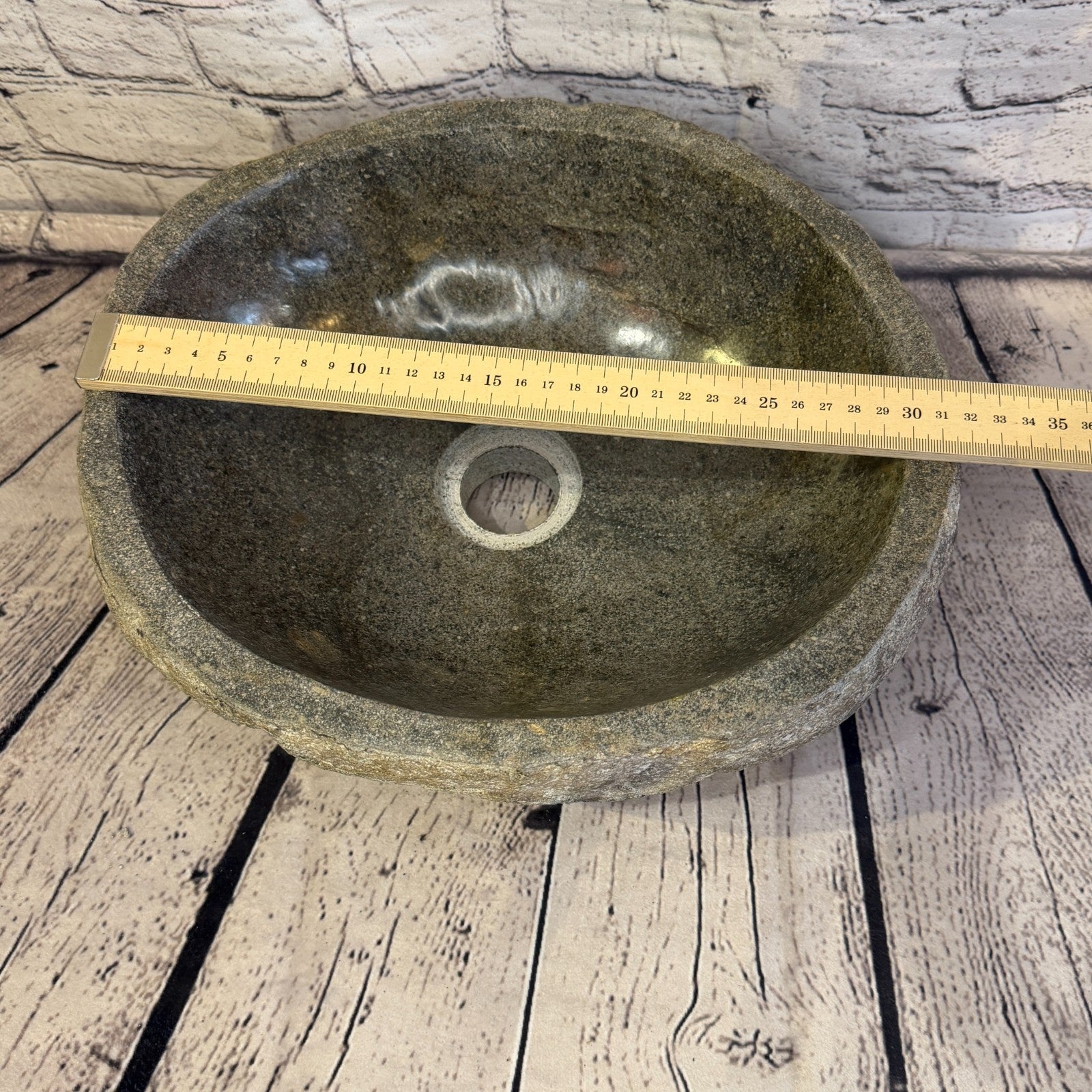 32cm x 29cm Wash Basin Bathroom Counter Top Washing River Stone Bowl Sink No 237