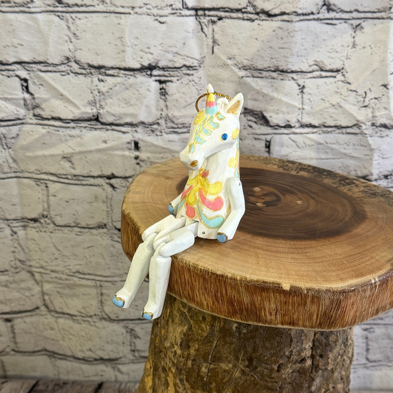 10cm Rainbow Flower Unicorn Sitting Animal, Wooden Shelf Ornament Fairtrade8