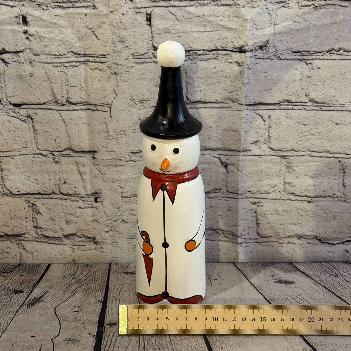 30cm x 8cm Black Pointy Hat Snowman Handcrafted Wood Xmas Christmas Ornament6