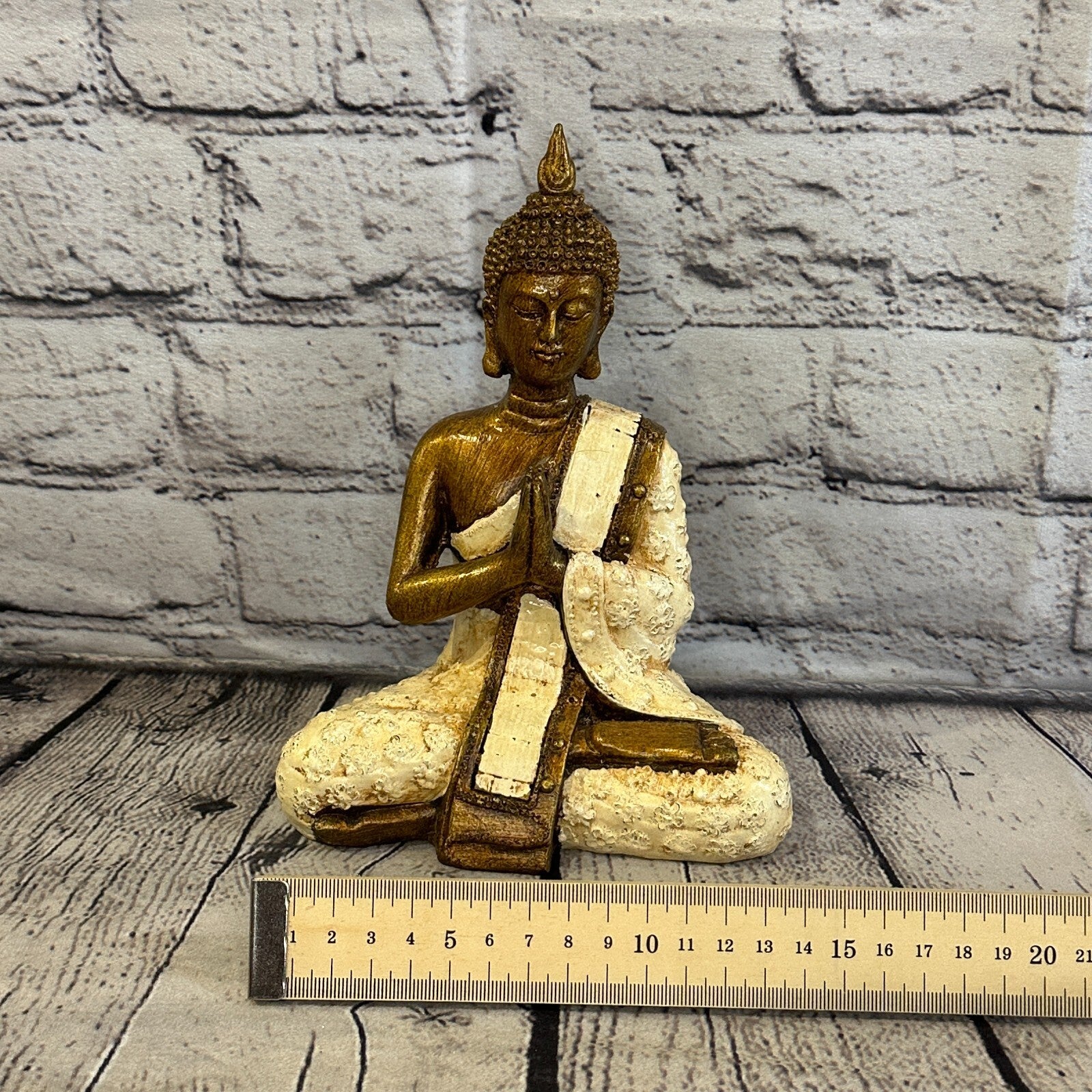 White & Bronze 20cm x 12cm Large Thai Spike Buddha Sitting  Statue Resin Hindu7