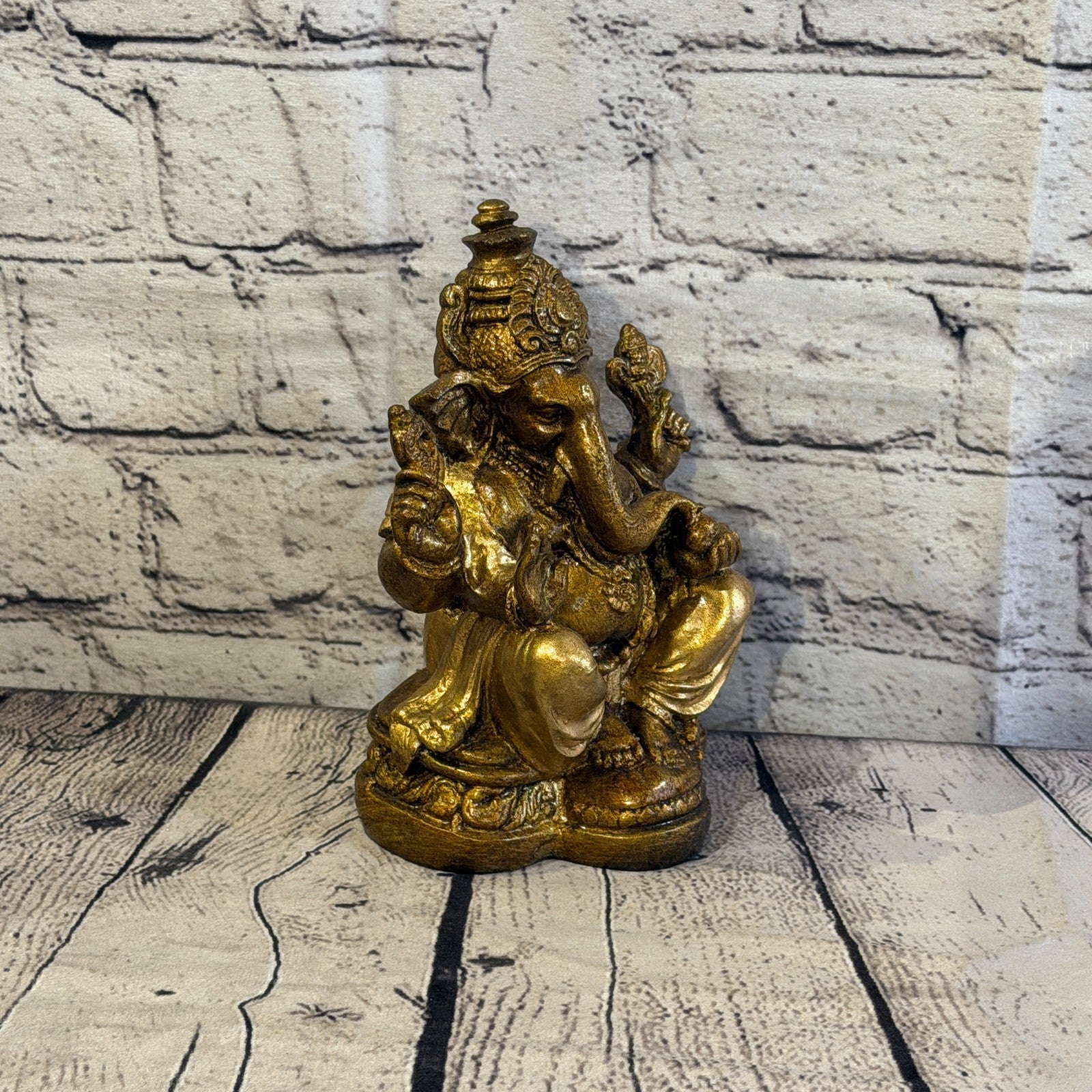 Bronze & Bronze 18cm Large Ganesh Ganesa Sitting On Lotus Statue Resin Hindu2