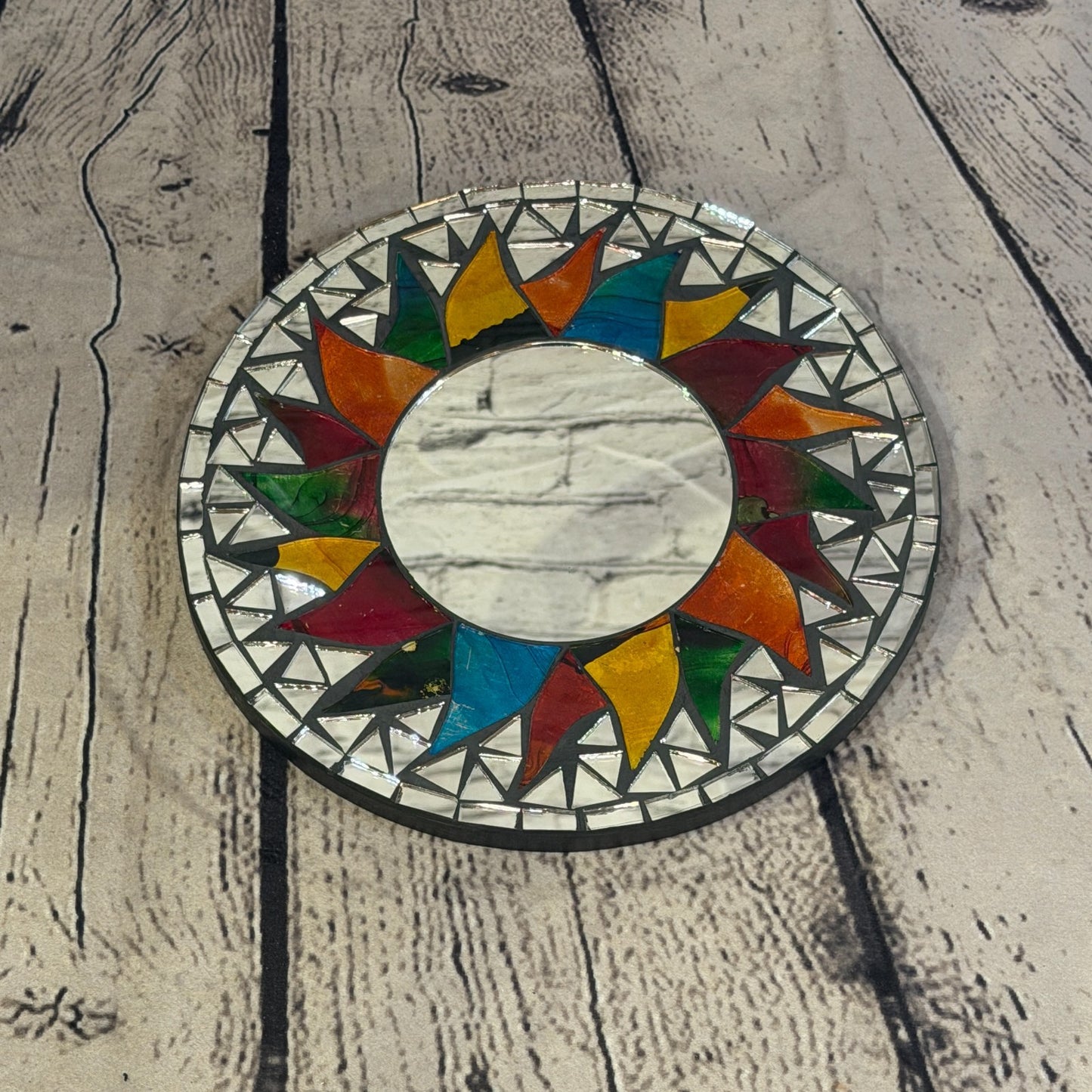 Rainbow Black Sun Flame Mosaic Tile Wall Mirror 20cm x 20cm 8 Inches Handmade2