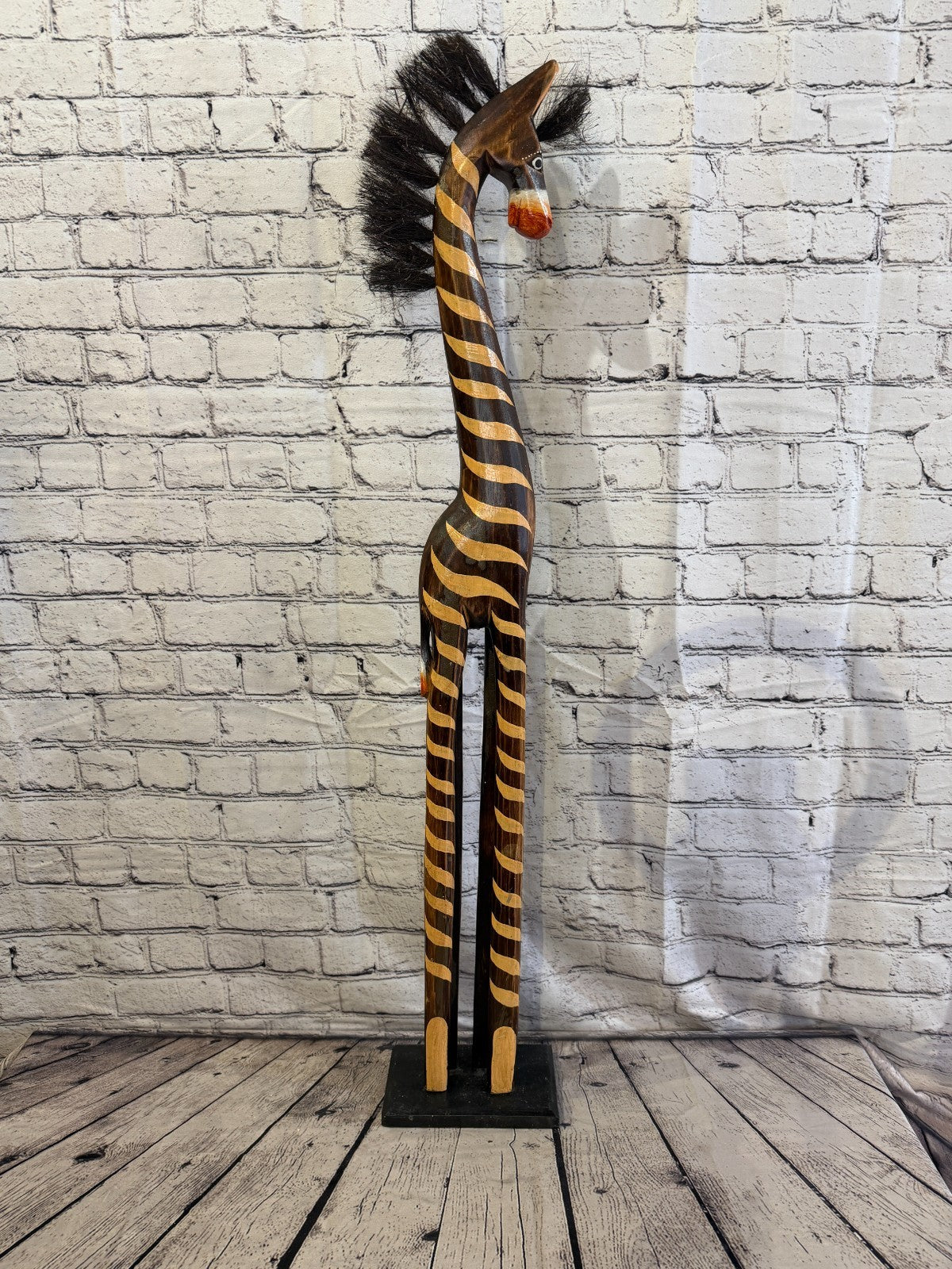 100cm Painted Wooden Horse Standing Single Carved Solid Wood Zebra Handmade3