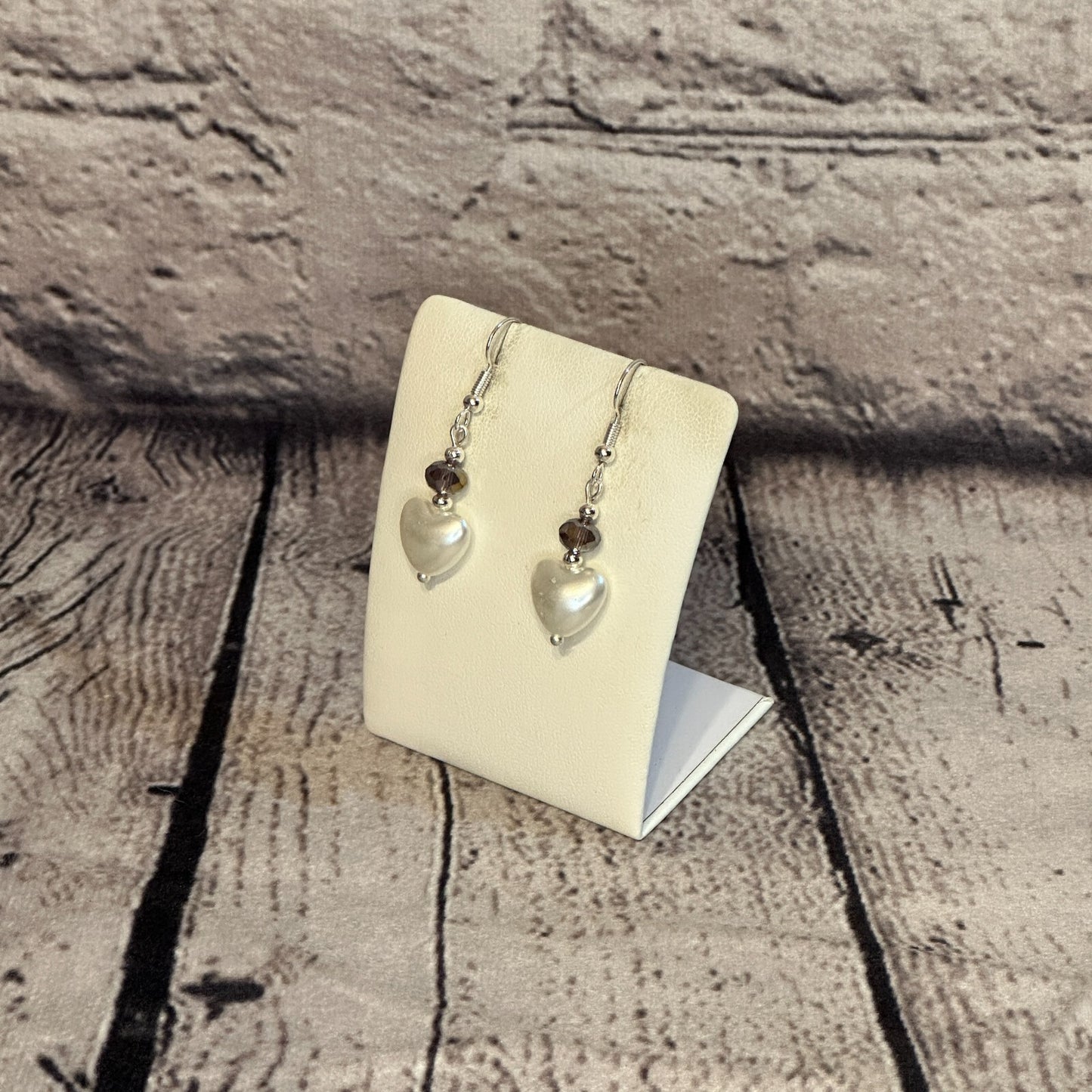 Purple Crystal And White Heart Shaped Dangle Drop Earrings Handmade UK Jewellery1