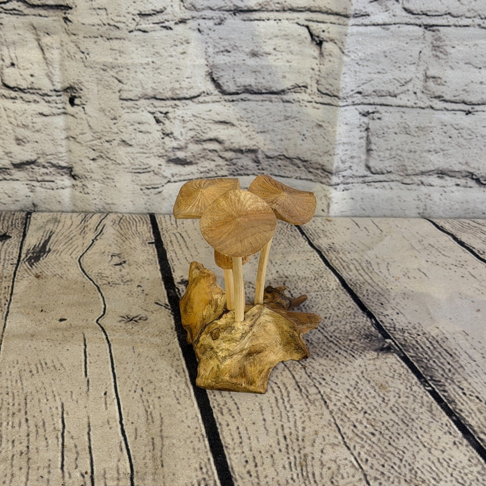 12cm Plain Mushroom Parasite Ornament Natural Carving Fairtrade Wooden1