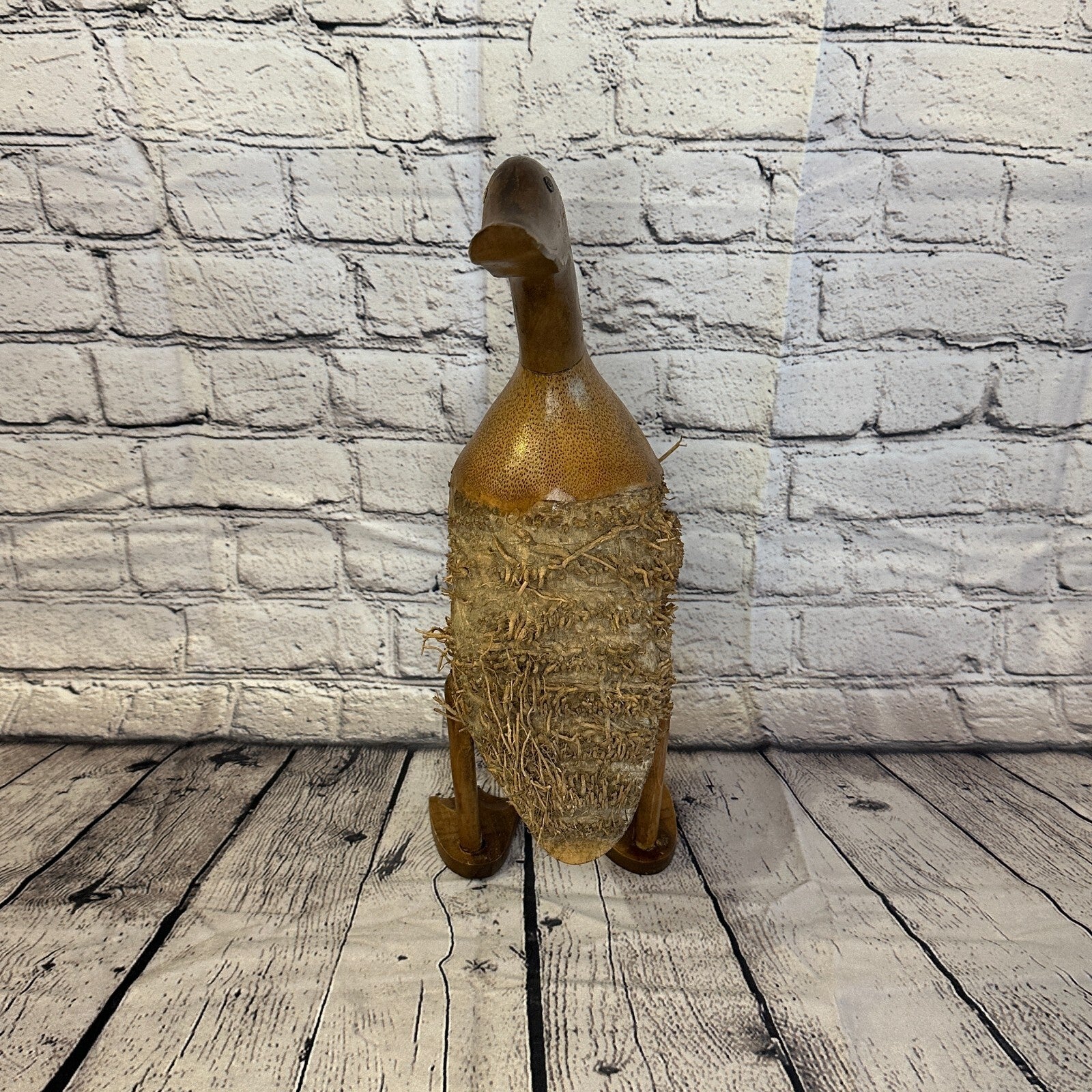 Looking Back 45cm Tall Wooden Hairy Duckling Baby Duck Bamboo Root Fairtrade4
