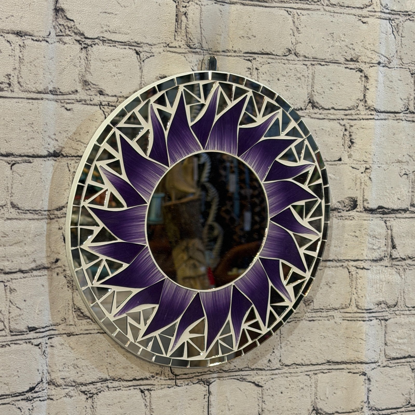 Purple Sun Flame Mosaic Tile Wall Mirror 30cm x 30cm 12 Inches Handmade0