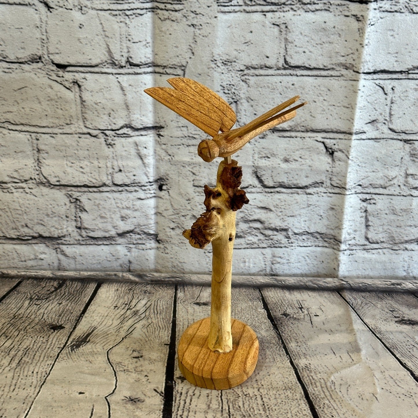 25cm Dragonfly Mushroom Parasite Wood Ornament Natural Carving Wooden Standing3