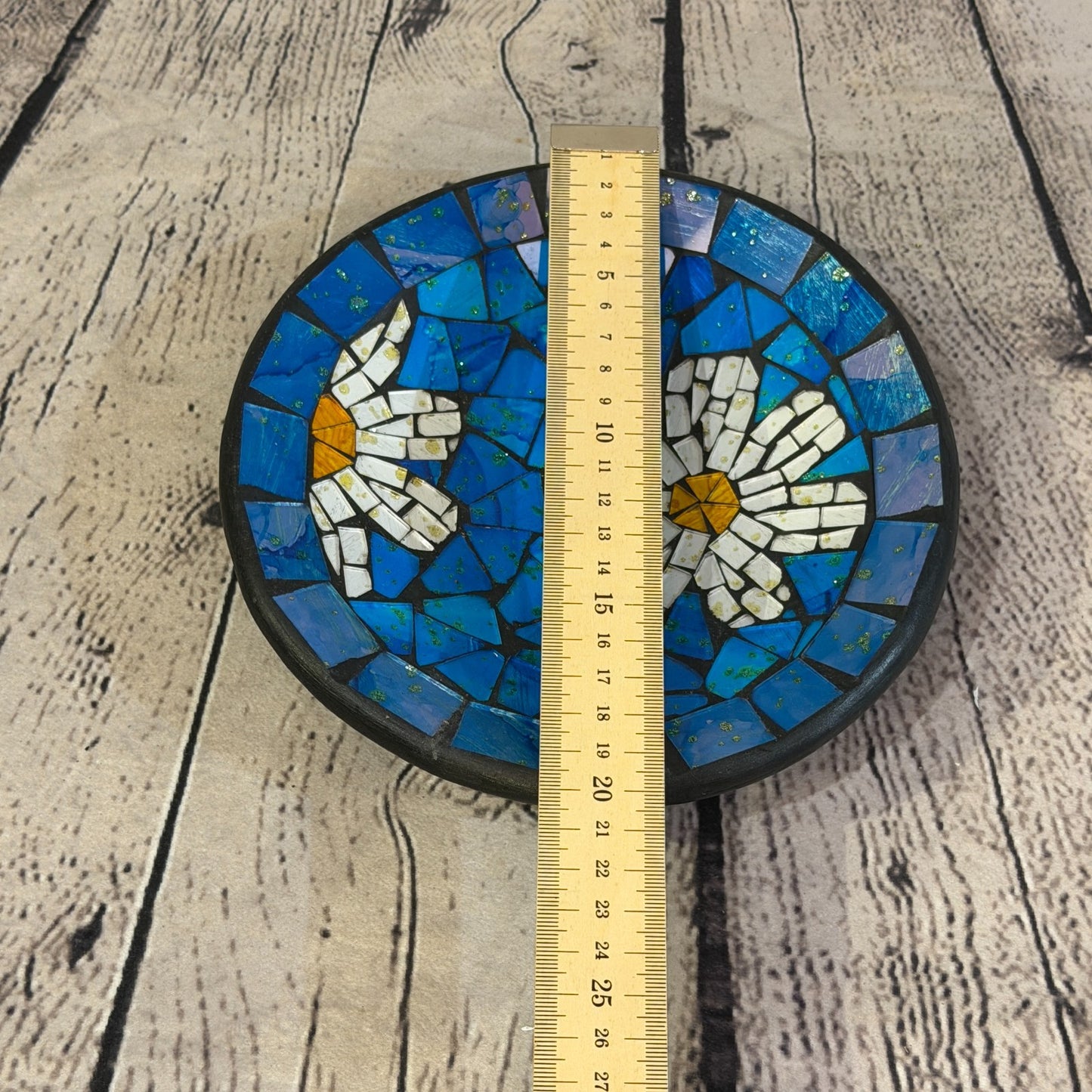 20cm Blue Daisy Flower Round Mosaic Handmade Ceramic Glass Tile Bowl Fruit2