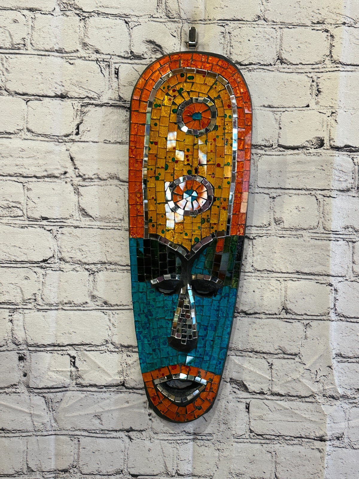 50cm Mosaic Mirror Mask Carved Painted Ethnic Tribal Wall Art Handmade Design 62