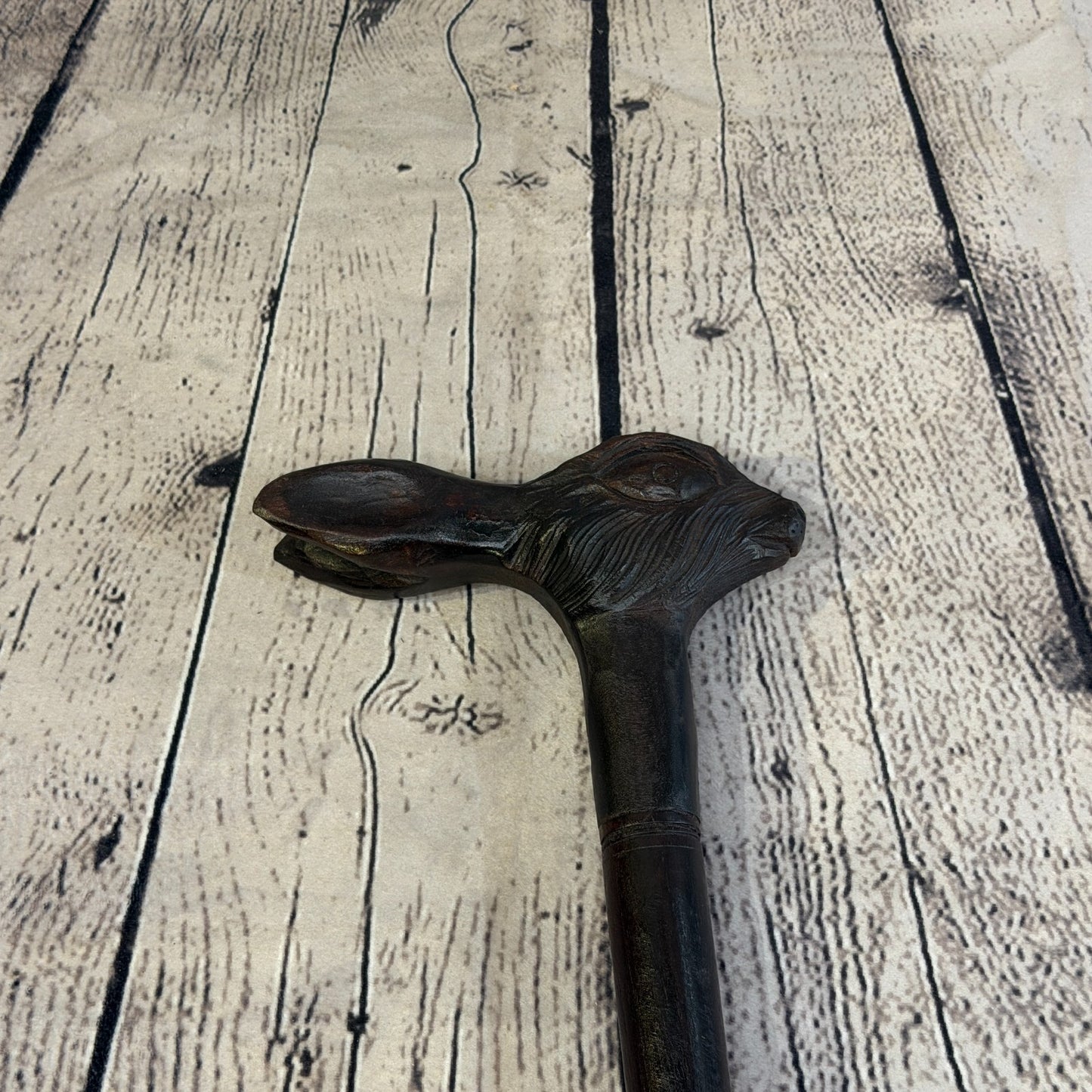 Rabbit Hare Head 90cm Tribal African Walking Stick Cane Hand Carved Dark Wood4