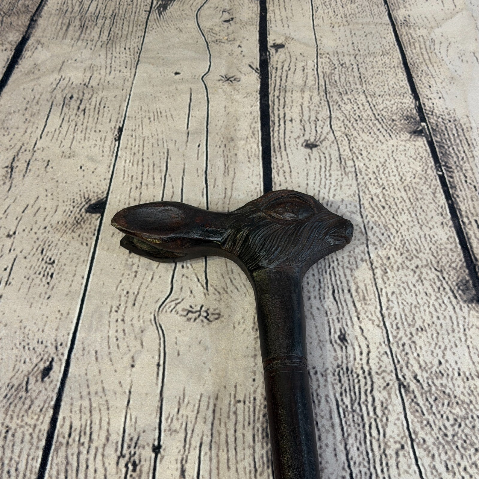 Rabbit Hare Head 90cm Tribal African Walking Stick Cane Hand Carved Dark Wood4