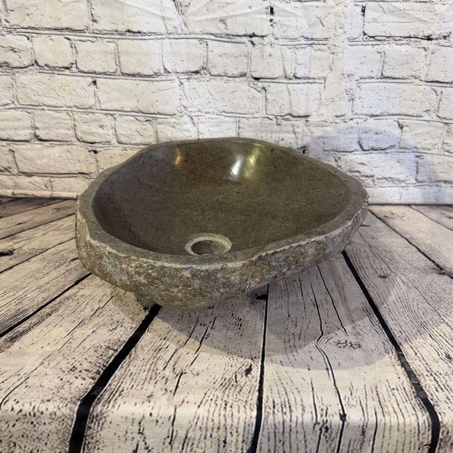 41cm x 34cm Wash Basin Bathroom Counter Top Washing River Stone Bowl Sink No 201
