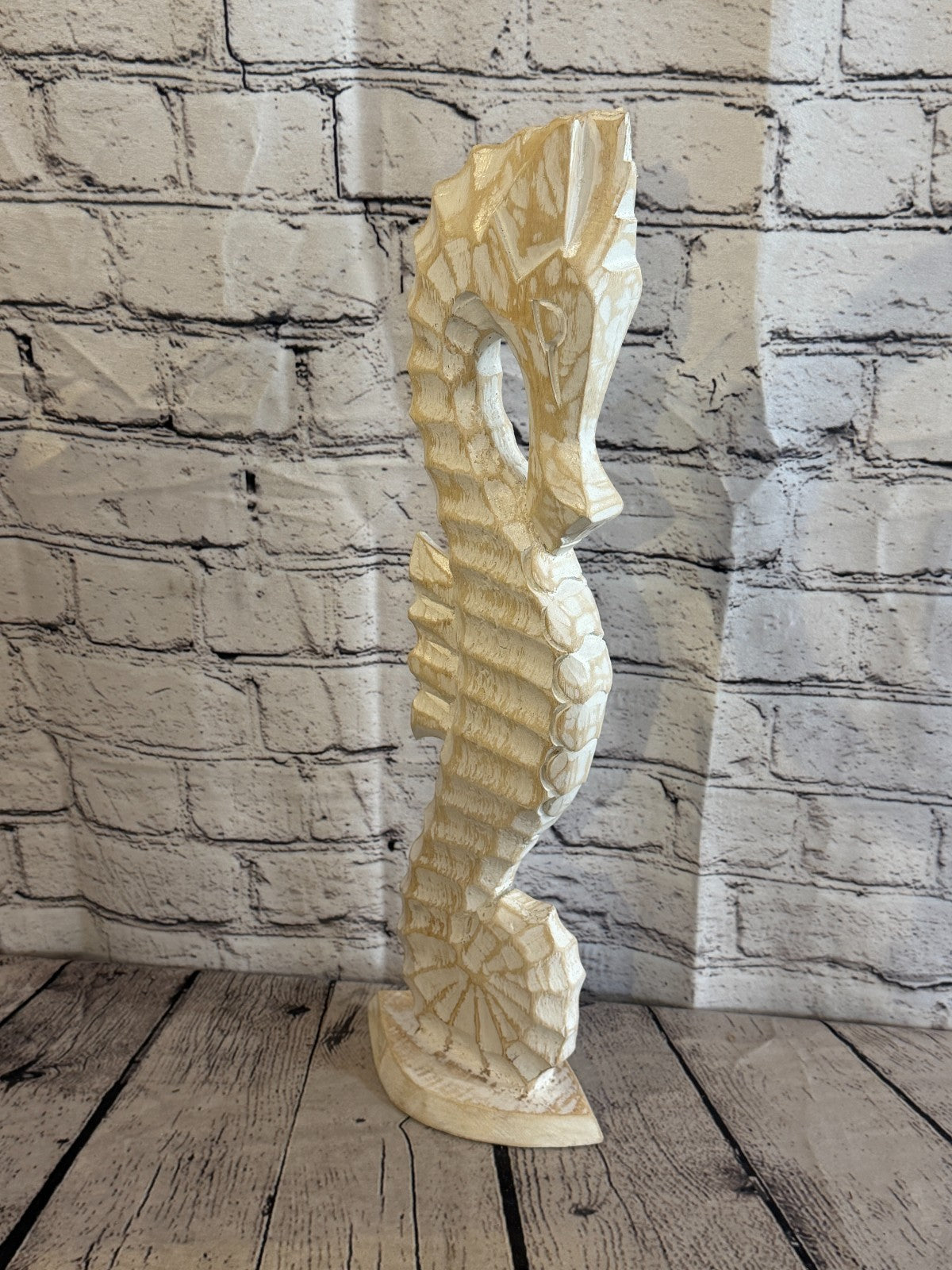 50cm White Wooden Shabby Seahorse Statue Ornament Fair Trade Handcarved2