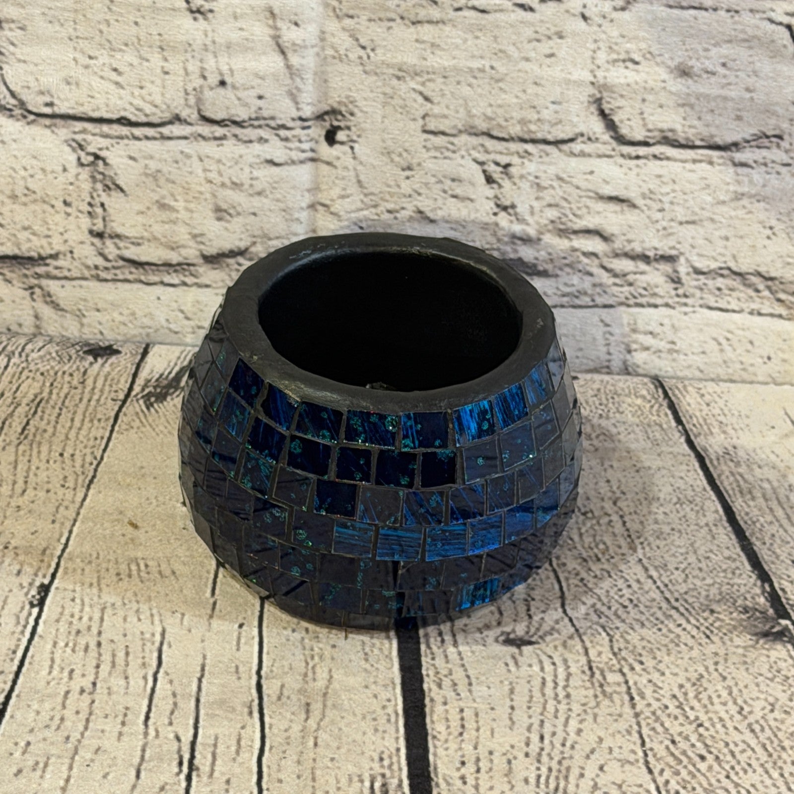 Blue Purple Small Pot 12cm Round Mosaic Pottery Incense Holder Burner Detail0