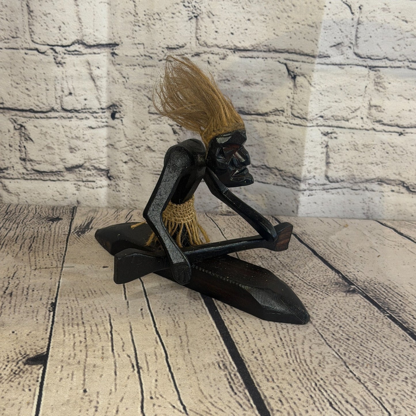 15cm Canoe Rider African Tribal Warrior Man Figure Statue Wood Hand Carved2