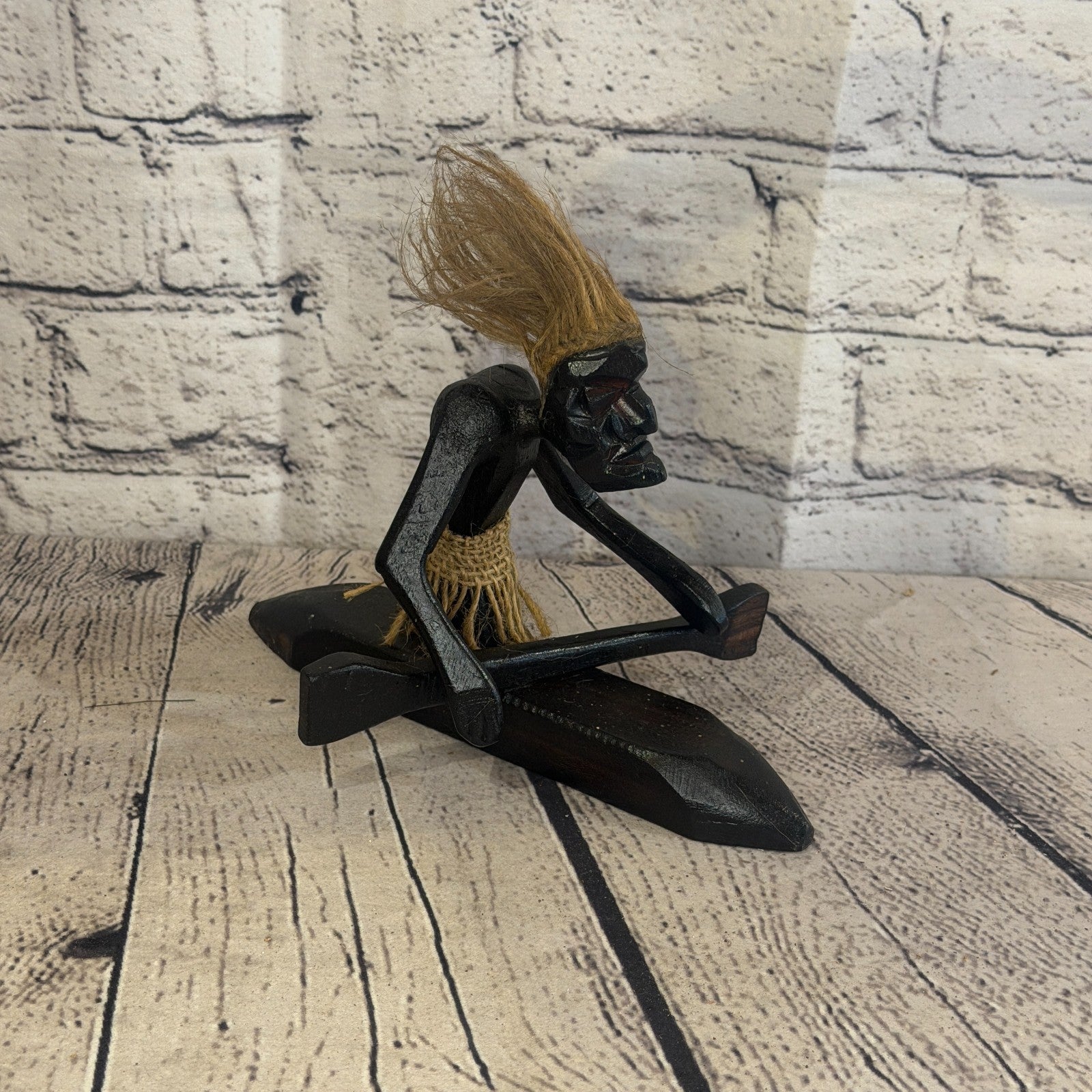15cm Canoe Rider African Tribal Warrior Man Figure Statue Wood Hand Carved2