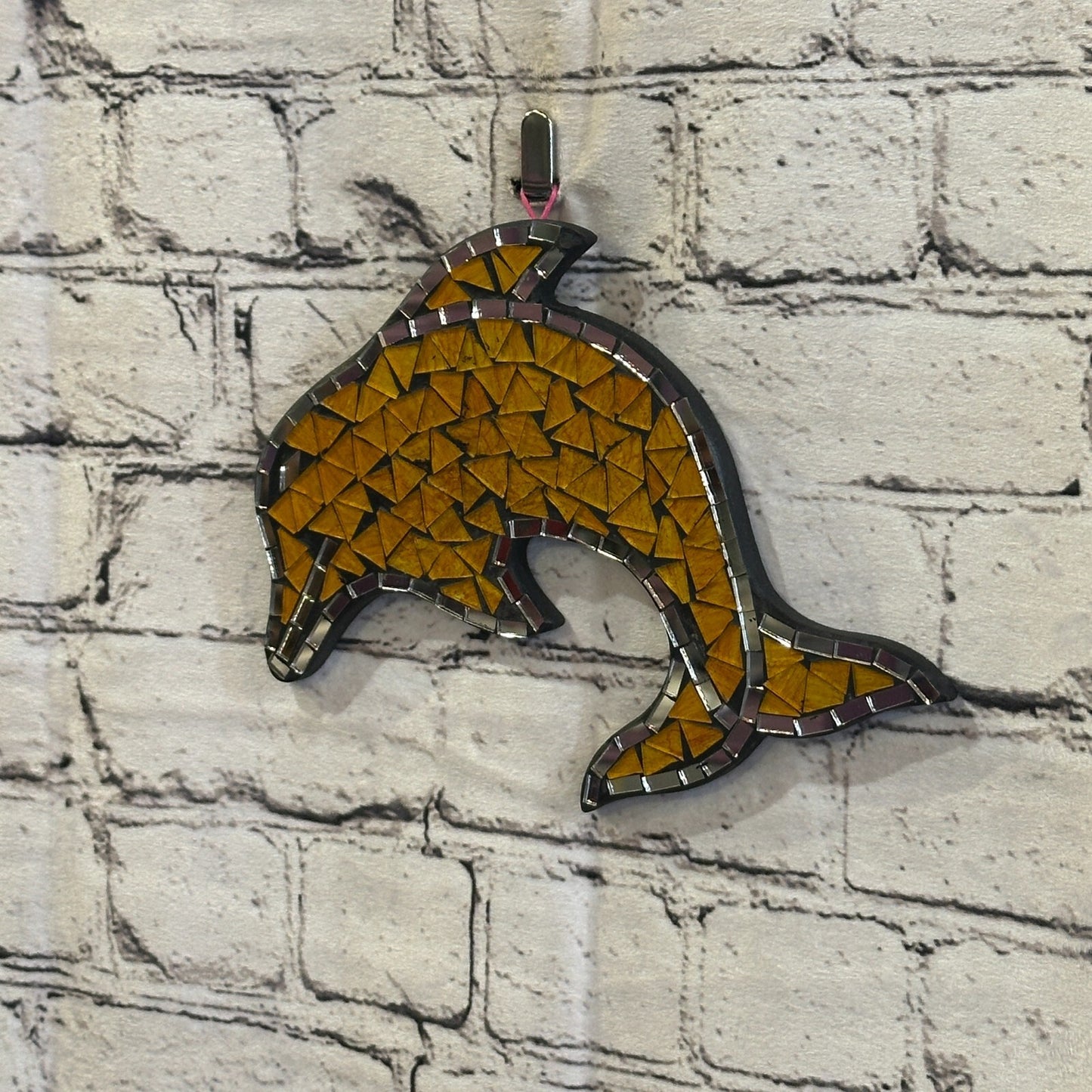 Yellow Dolphin Fish Mosaic Tile Wall Mirror 20cm x 20cm Handmade New1
