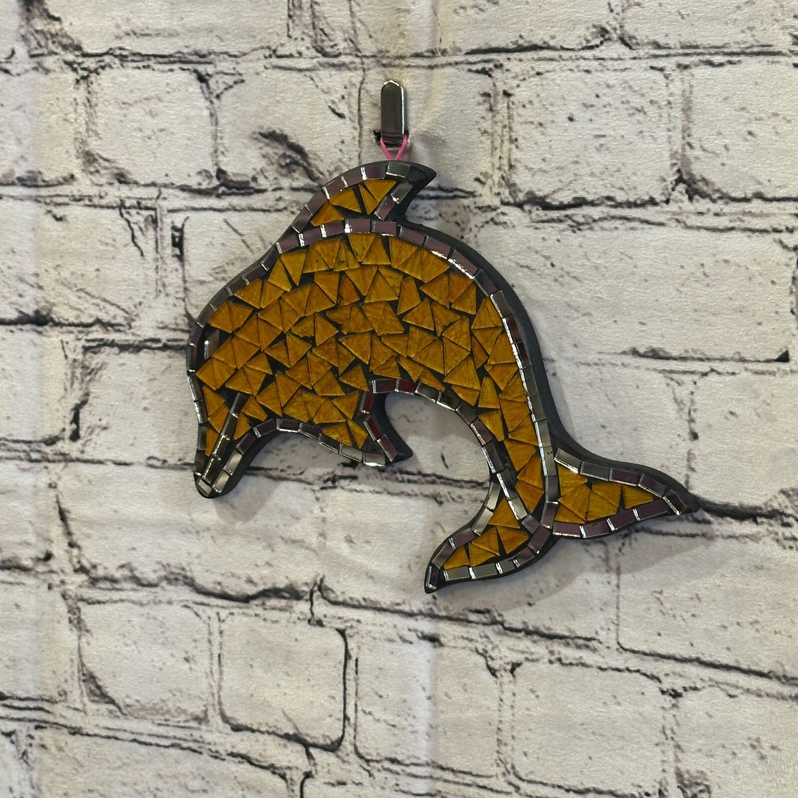Yellow Dolphin Fish Mosaic Tile Wall Mirror 20cm x 20cm Handmade New1