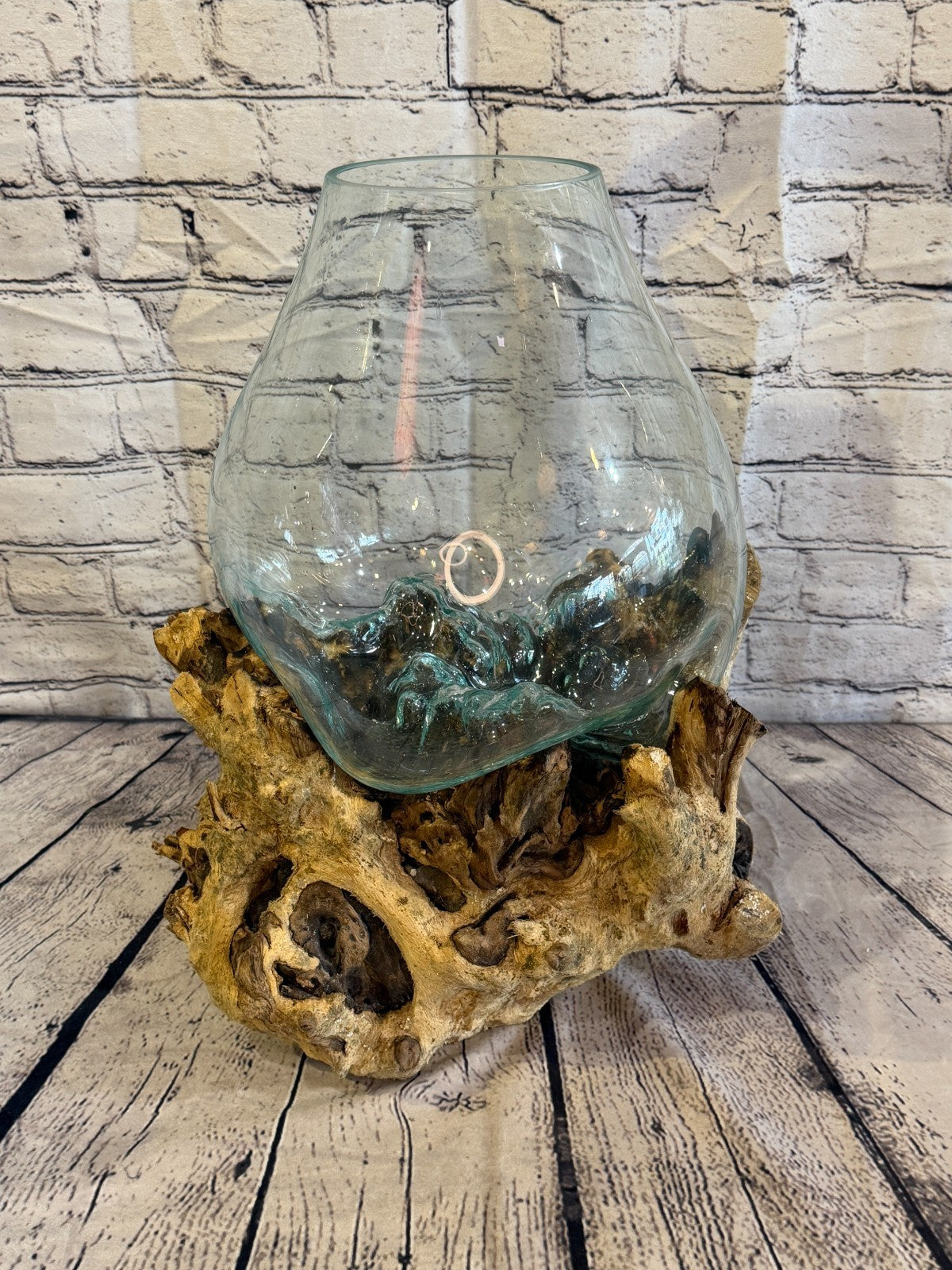 45cm Big Clear Colour Melted Glass Wood Decorative Vase Glass Sculpture Crafted2