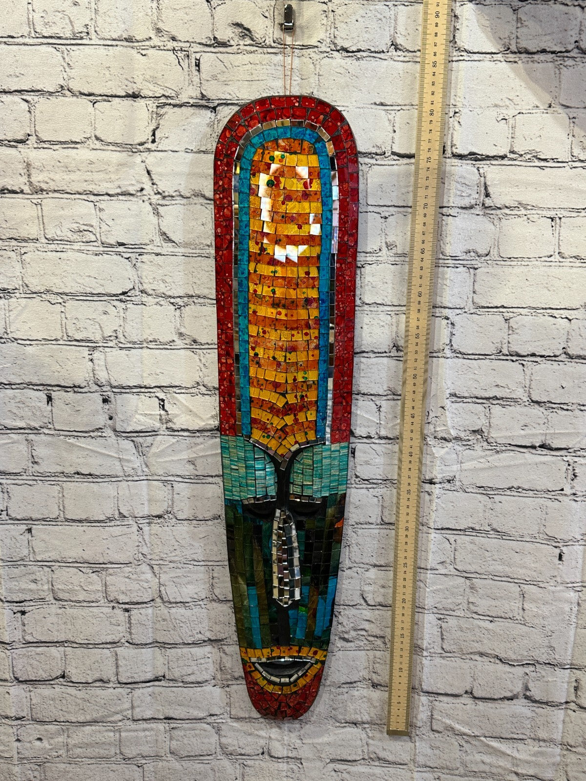 80cm Mosaic Mirror Mask Carved Painted Ethnic Tribal Wall Art Handmade Design 83