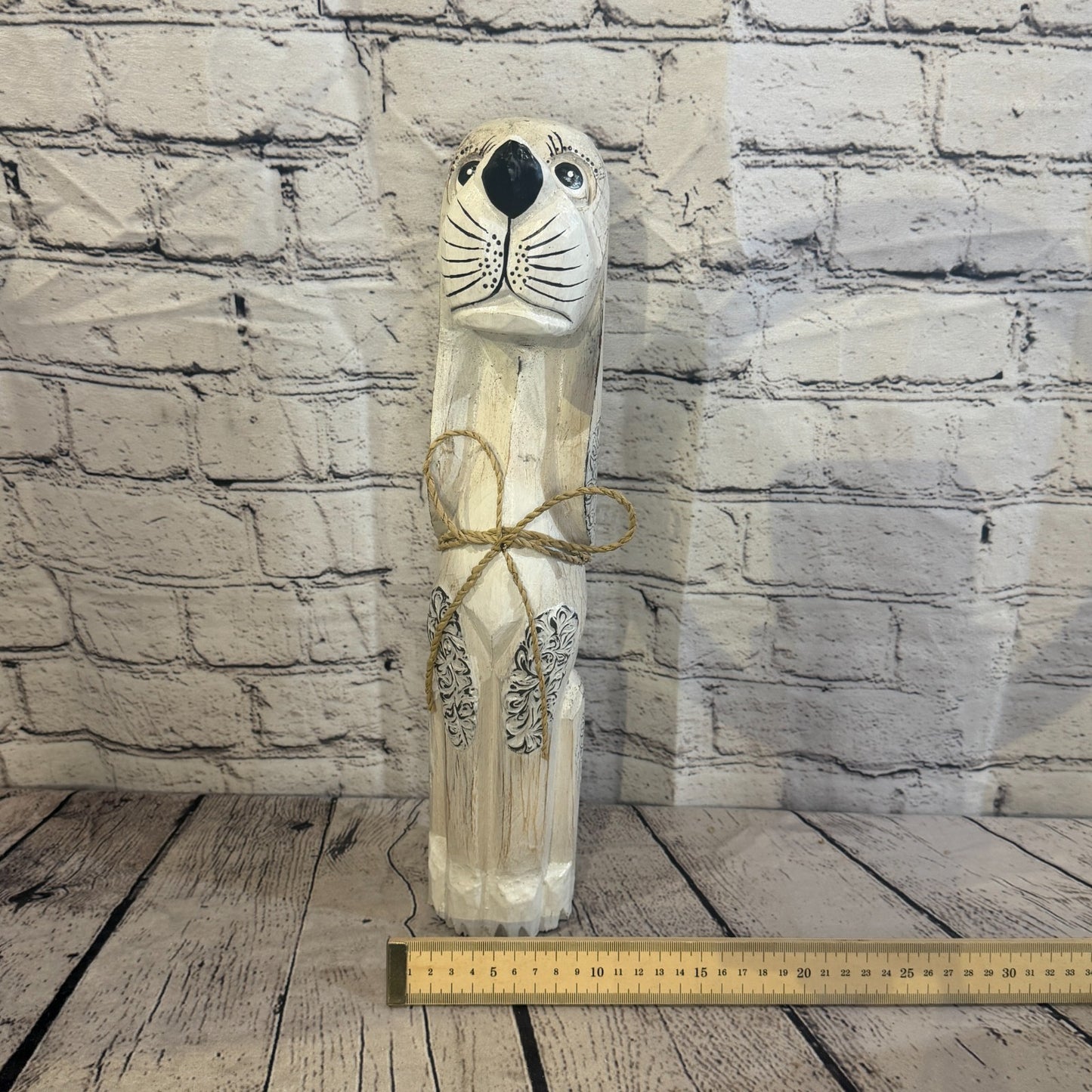 40cm White Wooden Shabby Dog Statue Ornament Fair Trade Handcarved6