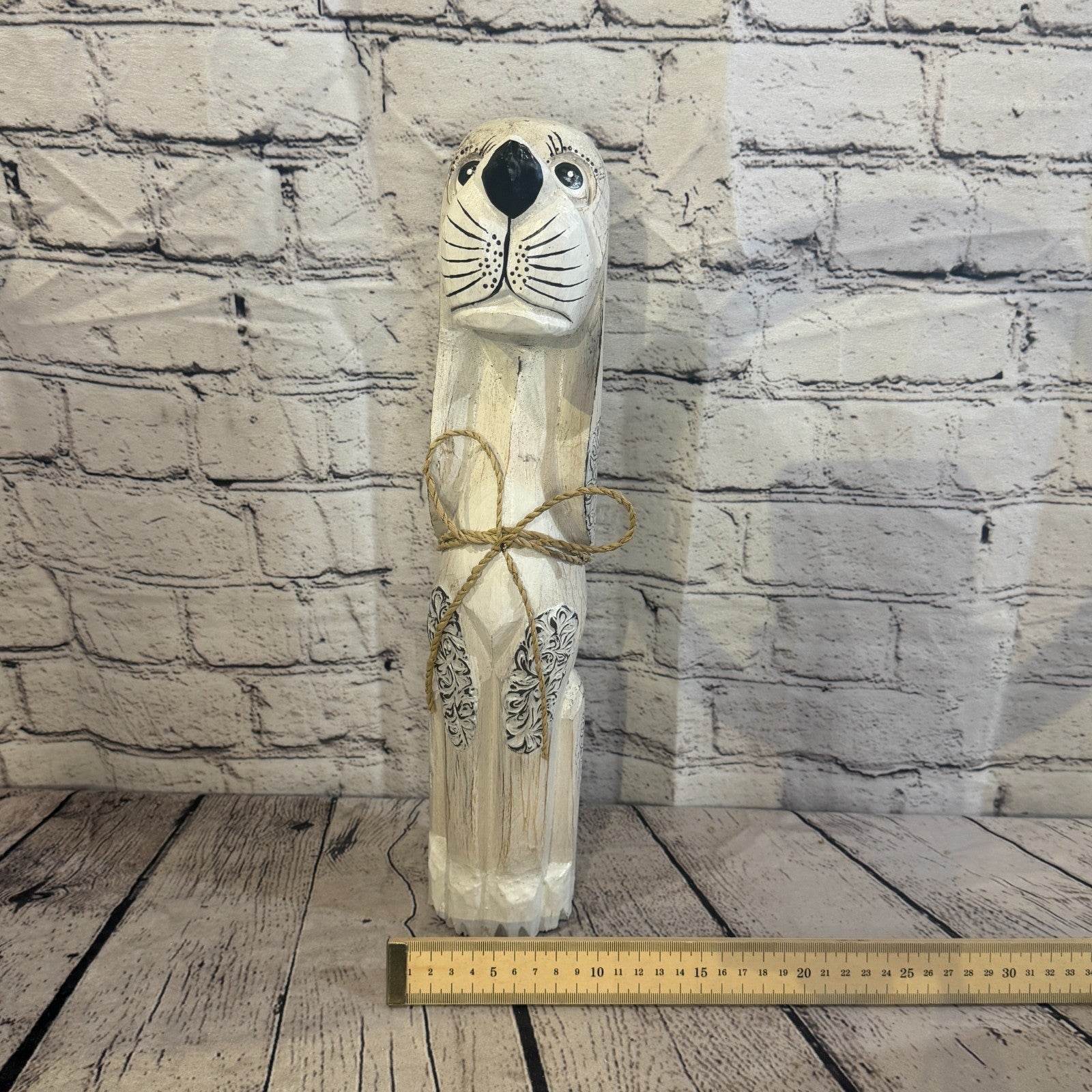 40cm White Wooden Shabby Dog Statue Ornament Fair Trade Handcarved6