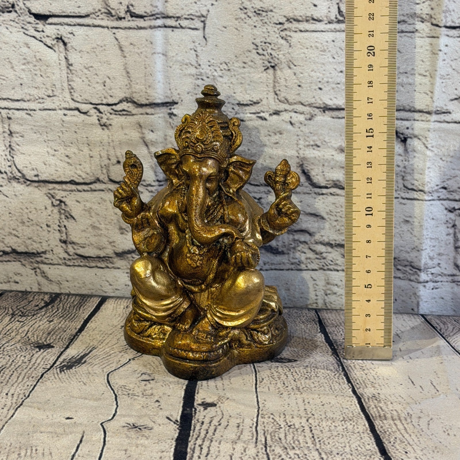 Bronze & Bronze 18cm Large Ganesh Ganesa Sitting On Lotus Statue Resin Hindu5