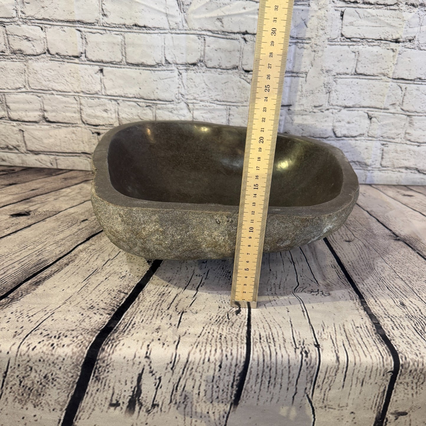 37cm x 37cm Wash Basin Bathroom Counter Top Washing River Stone Bowl Sink No 295