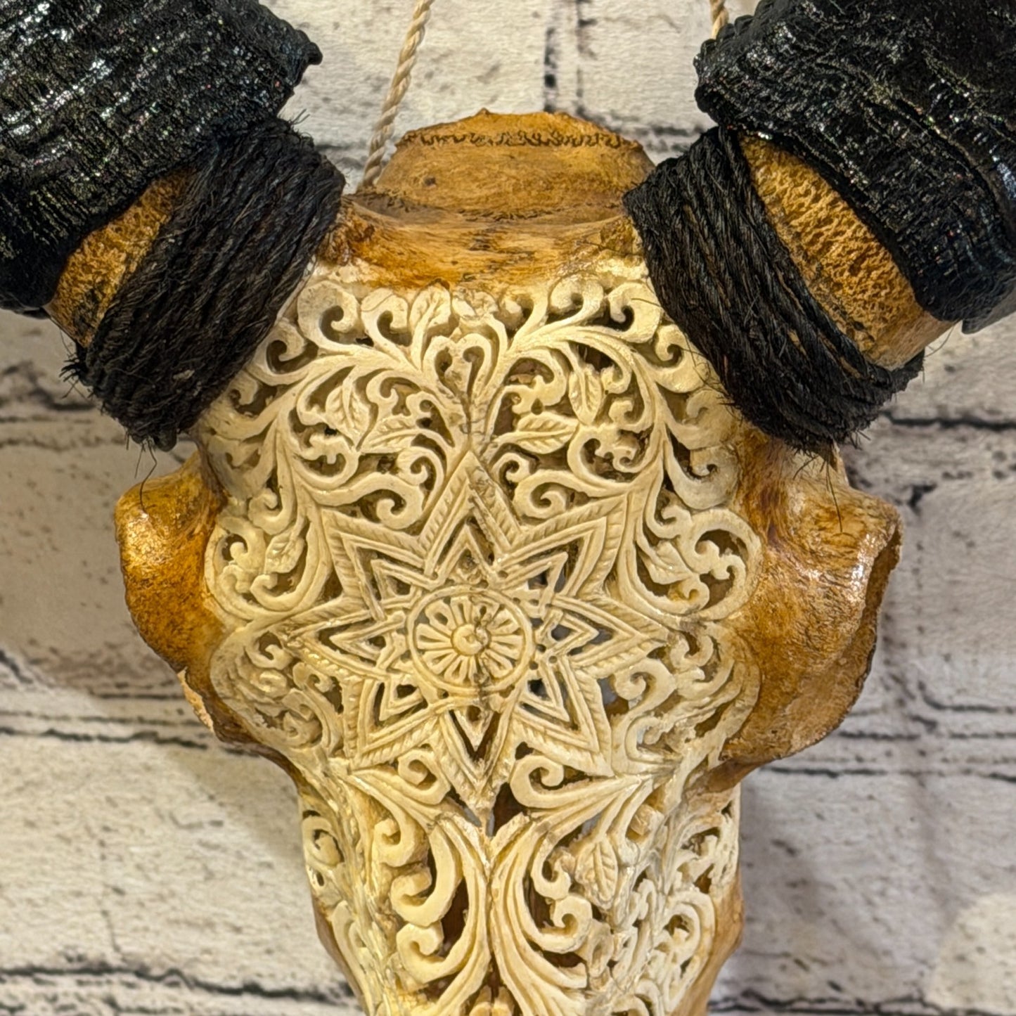 30cm Carved Buffalo Ram Wild Skulls Wall Hanging Carved With Stand Design 13