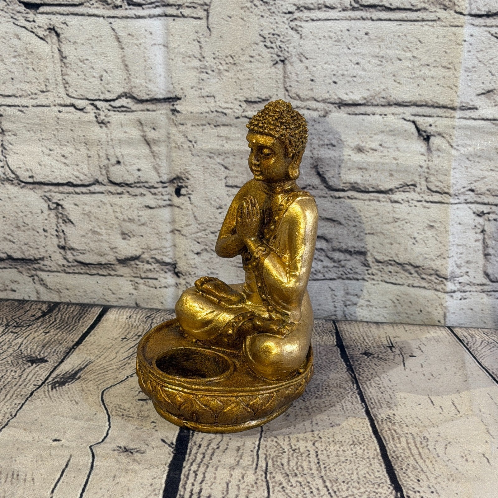 Bronze & Bronze 20cm x 10cm Thai Buddha Tea Light Holder Statue Resin Hindu0