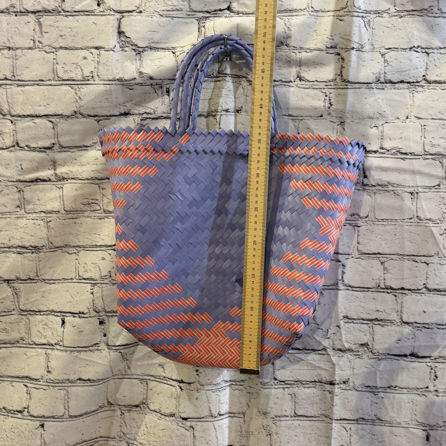 Pink Purple 40cm Handwoven Tote Bag Recycled Plastic Eco-Friendly Market Beach4