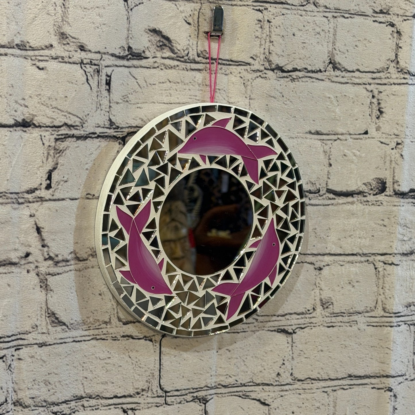 Pink Dolphin Mosaic Tile Wall Mirror 20cm x 20cm 8 Inches Handmade0